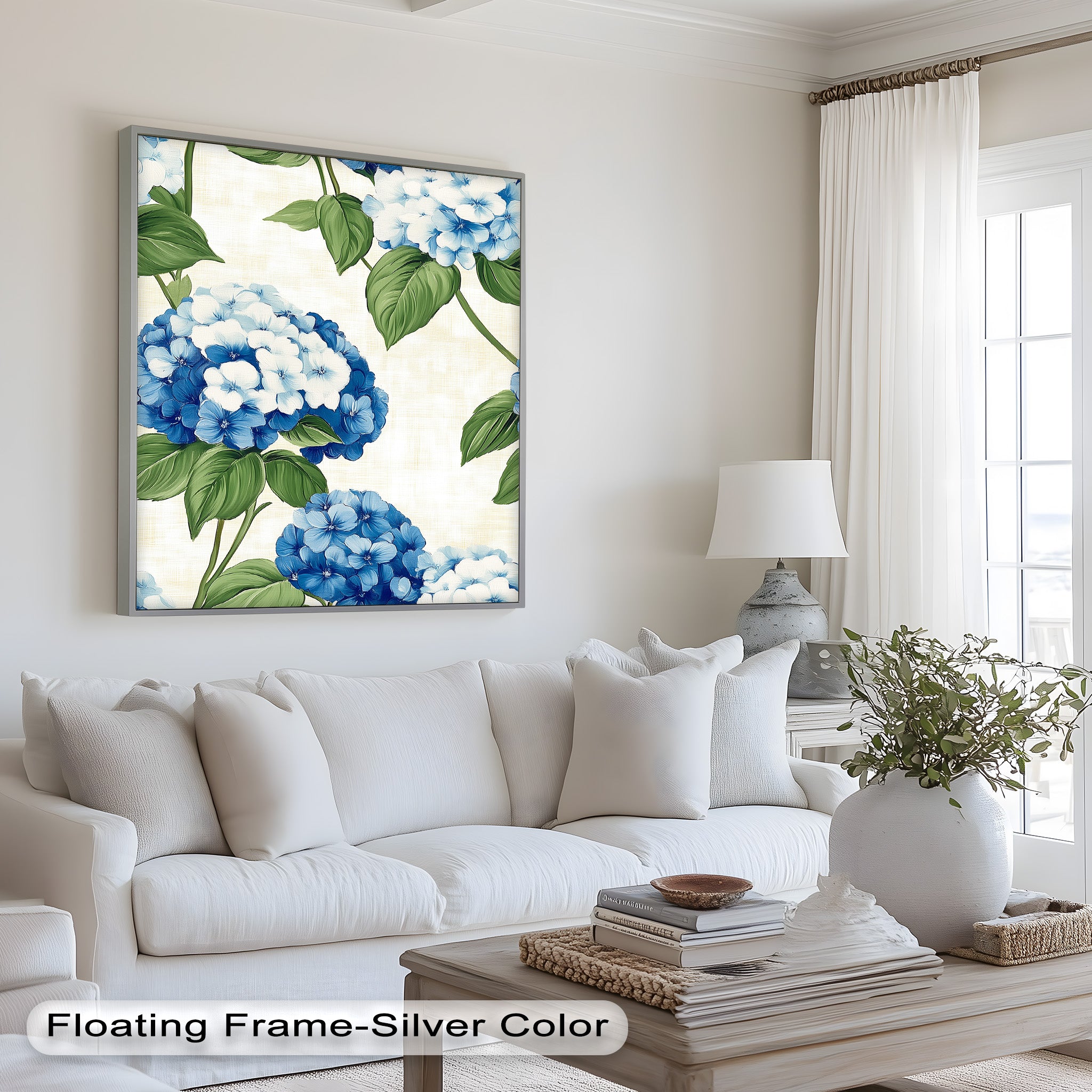 Blue and White Blooming Flower Oil Painting - Handmade Canvas Art for Home Decor, Living Room, Bedroom & Office Wall