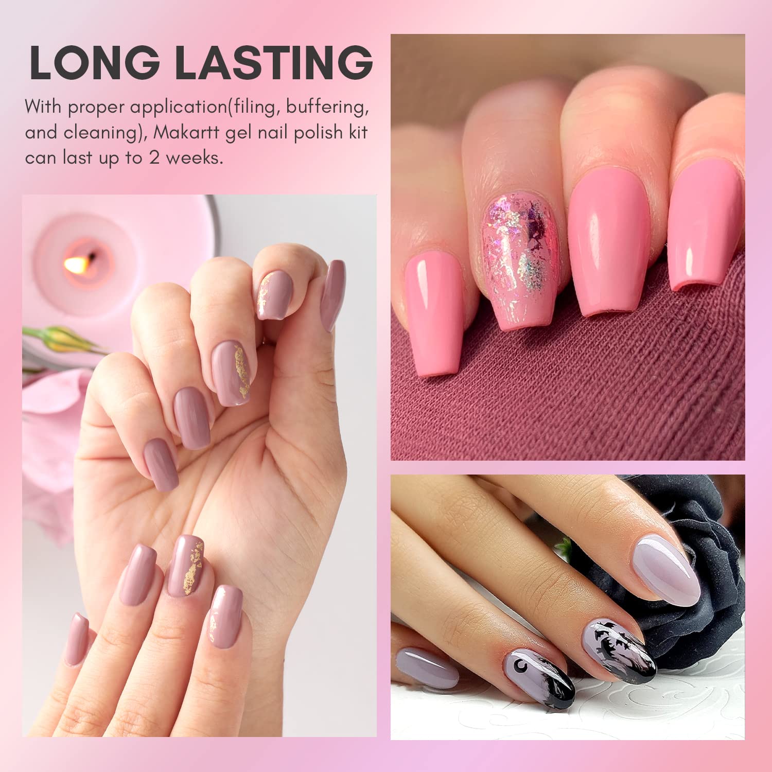 Makartt 6 Colors Gel Nail Polish Kit - Pink, Wine Red, Purple Summer Soak Off UV Gel Polish (10ml) for Nail Art, Salon & DIY at Home - Perfect for Manicures, Pedicures & Professional Nail Designs