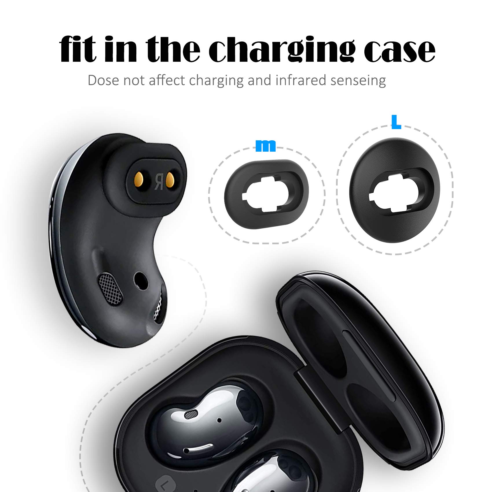 4 Pairs Black Silicone Ear Tips Replacement for Samsung Galaxy Buds Live - Noise Isolation Earbud Cushions - Perfect for Workouts, Commuting & Travel