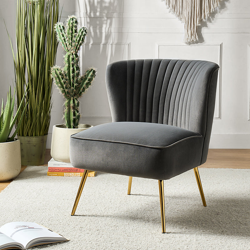 Lola Velvet Side Chair - Modern Upholstered Accent Chair for Living Room, Bedroom & Office - Soft Velvet Fabric with Sturdy Wooden Legs - Perfect for Dining, Lounge & Home Decor