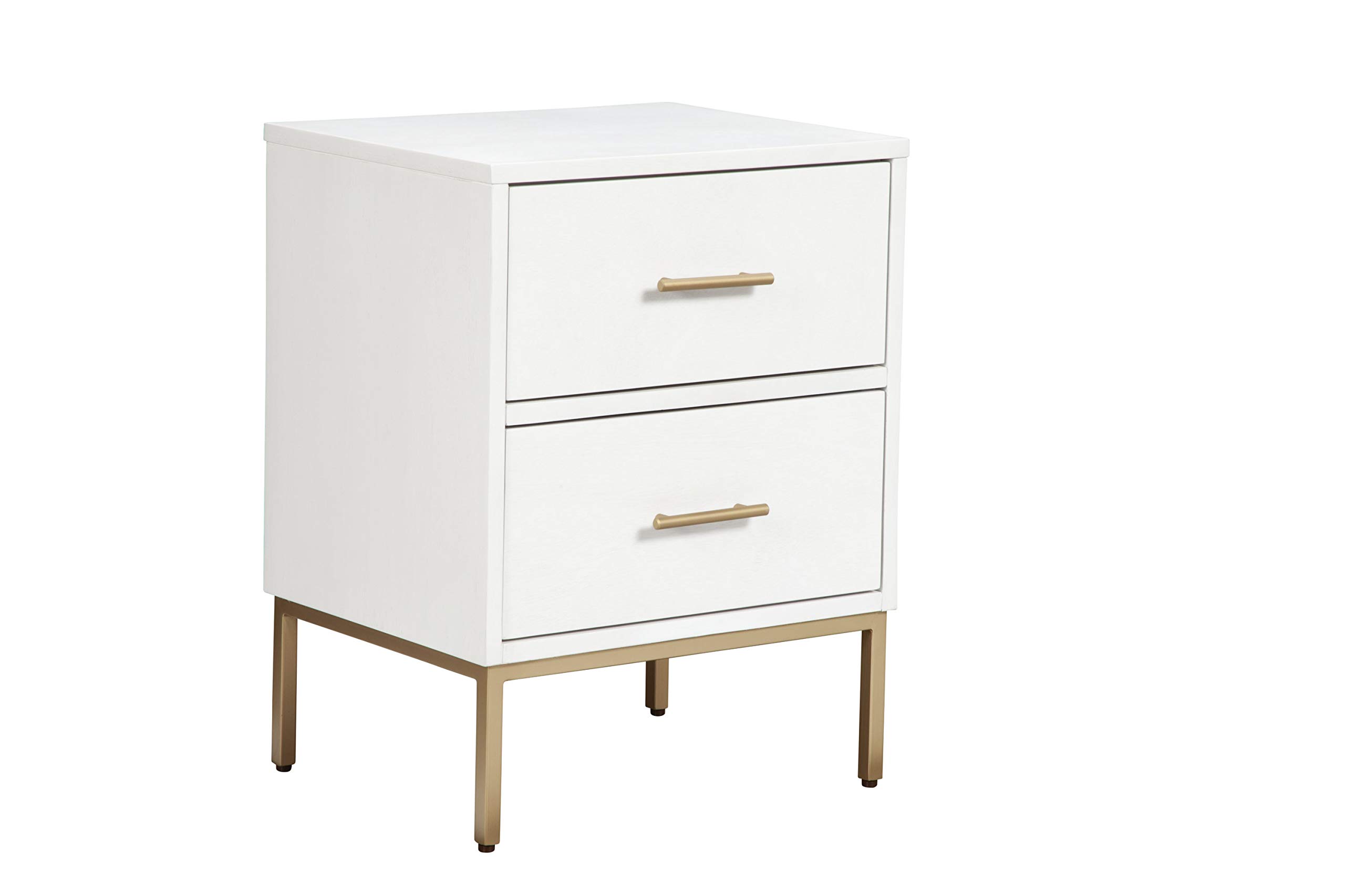 Madelyn Nightstand by Alpine Furniture - White Wood Bedside Table for Bedroom, Living Room & Guest Room - Modern Nightstand with Drawer & Shelf