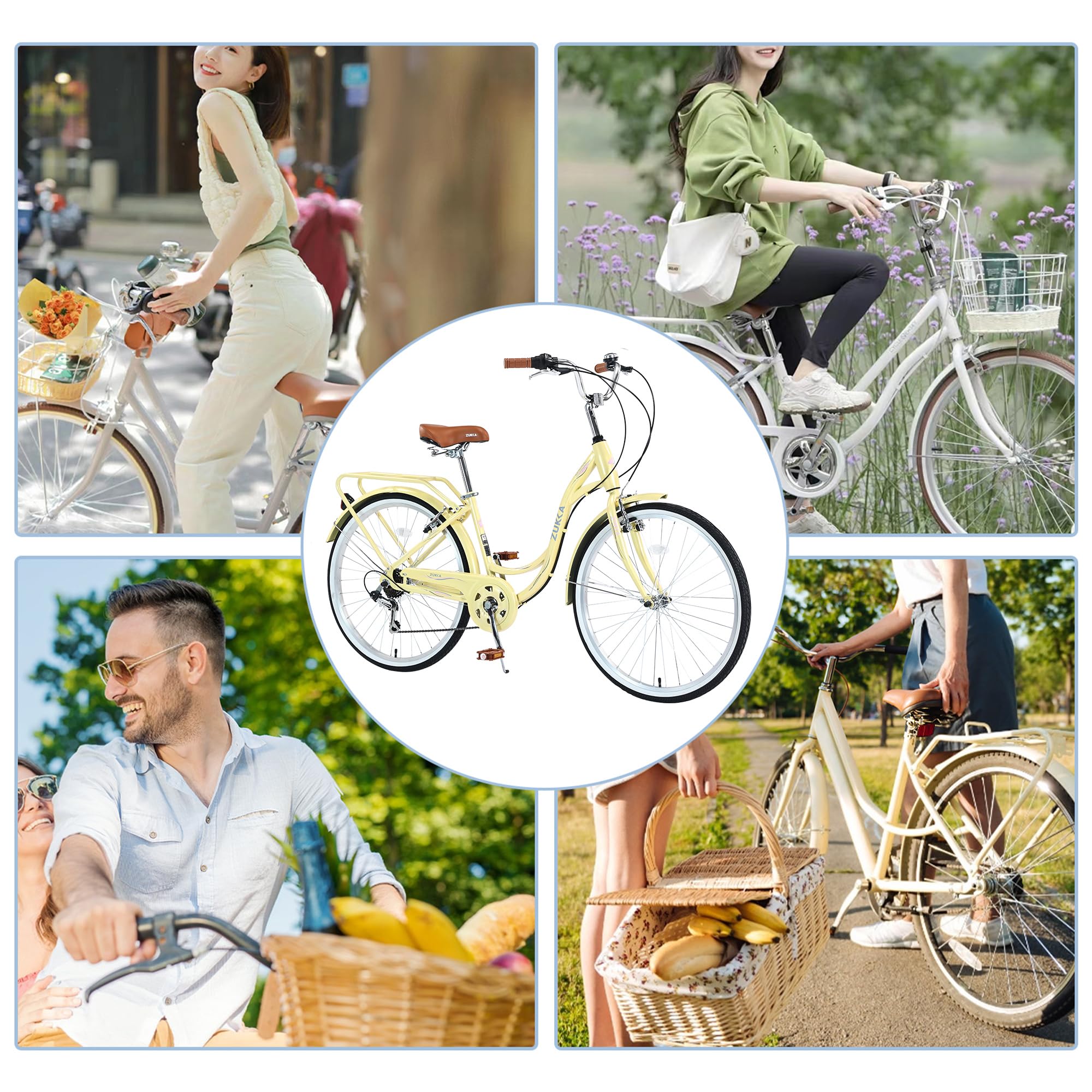 26 Inch Women's Bicycle - 7 Speed Twist Shifter, Steel Frame with Adjustable Seat - Perfect for Commuting, Exercise & Leisure Riding for Women & Adults