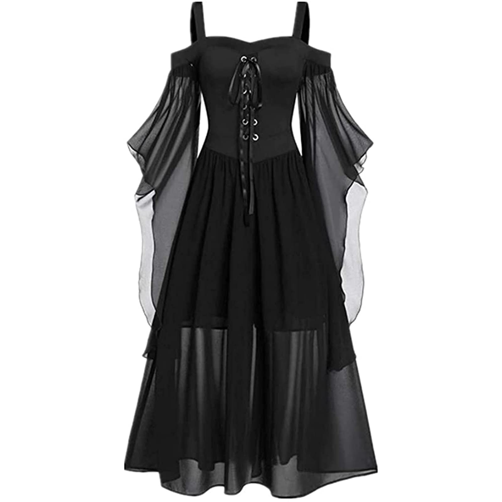 Gothic Off Shoulder Lace Up Halloween Dress for Women - Plus Size Witch Costume for Party, Cosplay & Cocktail Events | Elegant Gothic Fashion for Halloween Parties & Themed Gatherings