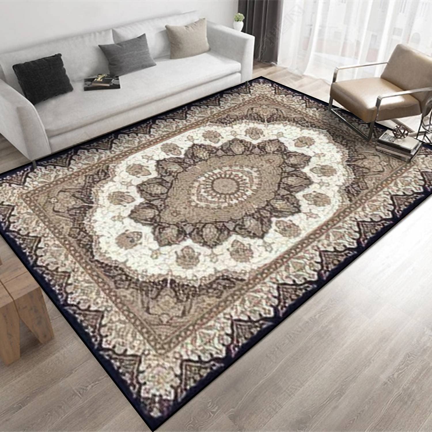 6x9 Washable Soft Persian & Tebriz Print Area Rug - Indoor Outdoor Carpet for Living Room, Bedroom, Kitchen, Nursery - Cool Floor Mat for Entryway, Kids Room & Home Decor