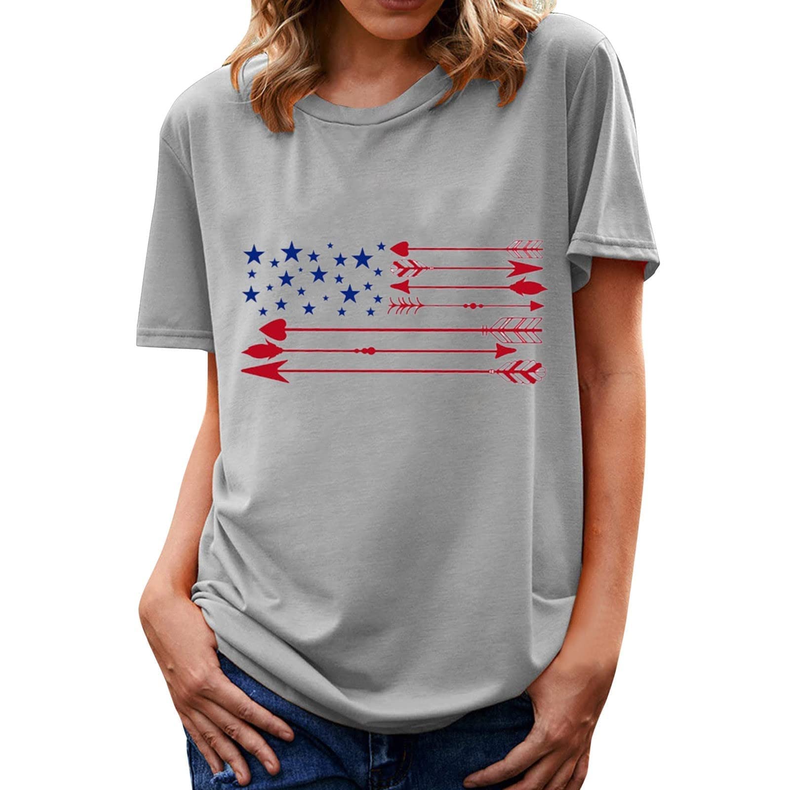 Women's Casual Short Sleeve Graphic T-Shirt - American Flag Print Crewneck Blouse & Tunic Top | Perfect for 4th of July, Patriotic Events & Everyday Wear