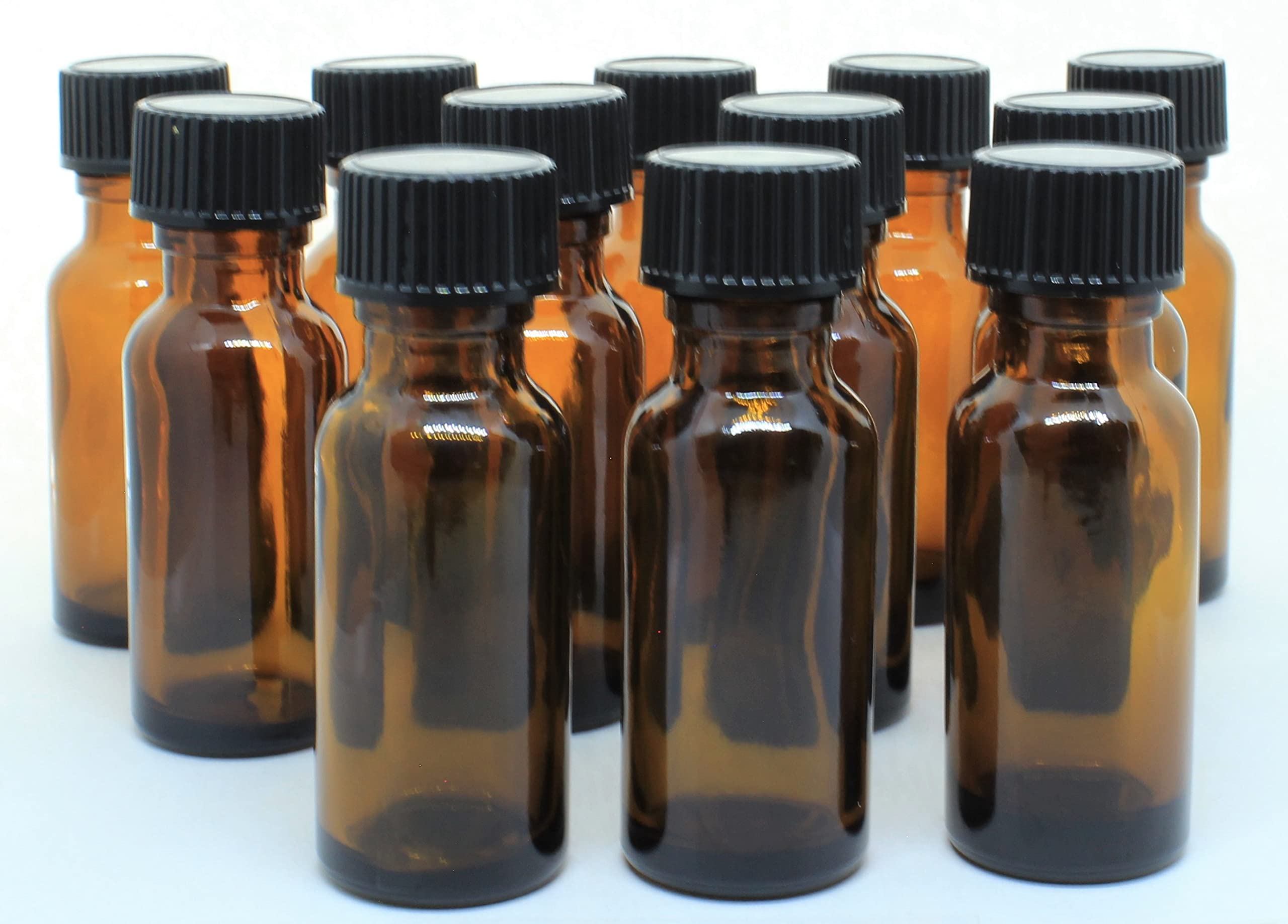 12 Pack 1/2 Oz Amber Boston Round Glass Bottles with Dropper - Essential Oil, CBD, Tincture Storage & Travel Containers