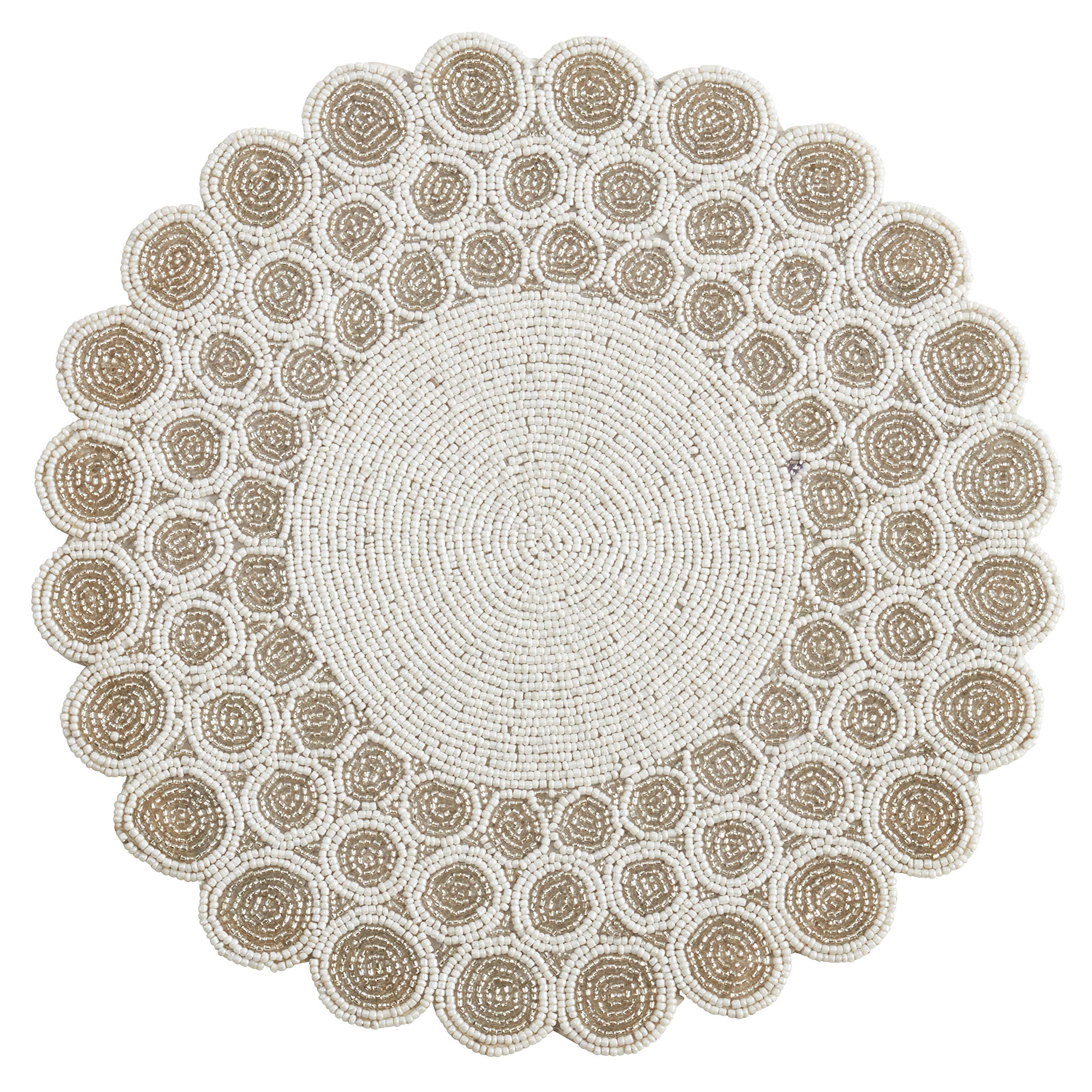 SARO LIFESTYLE Sophia Collection Beaded Design Placemats - Set of 4 White 14
