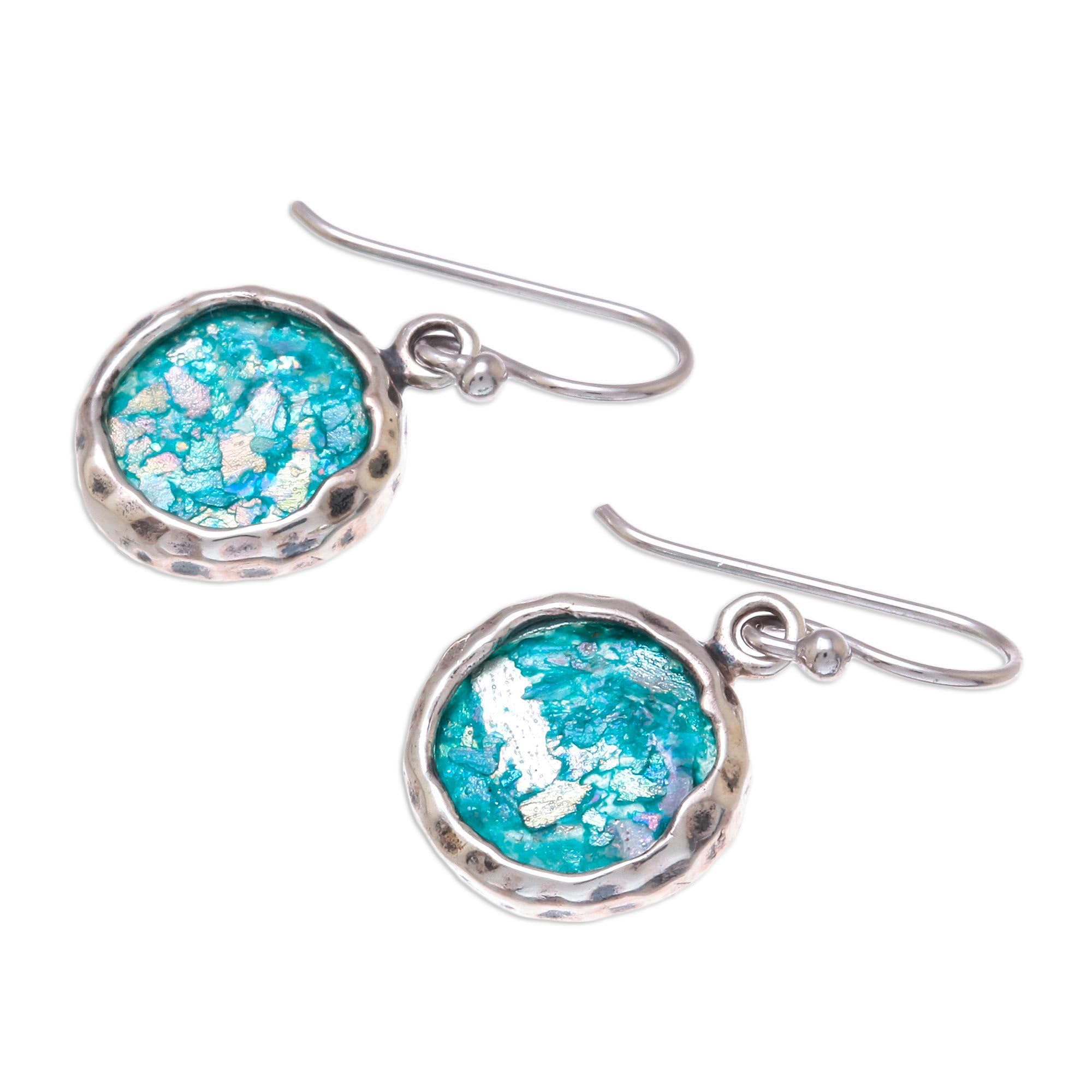 NOVICA Handmade Sterling Silver Roman Glass Dangle Earrings from Thailand - Artisan Jewelry for Women, Boho Chic Accessories (1