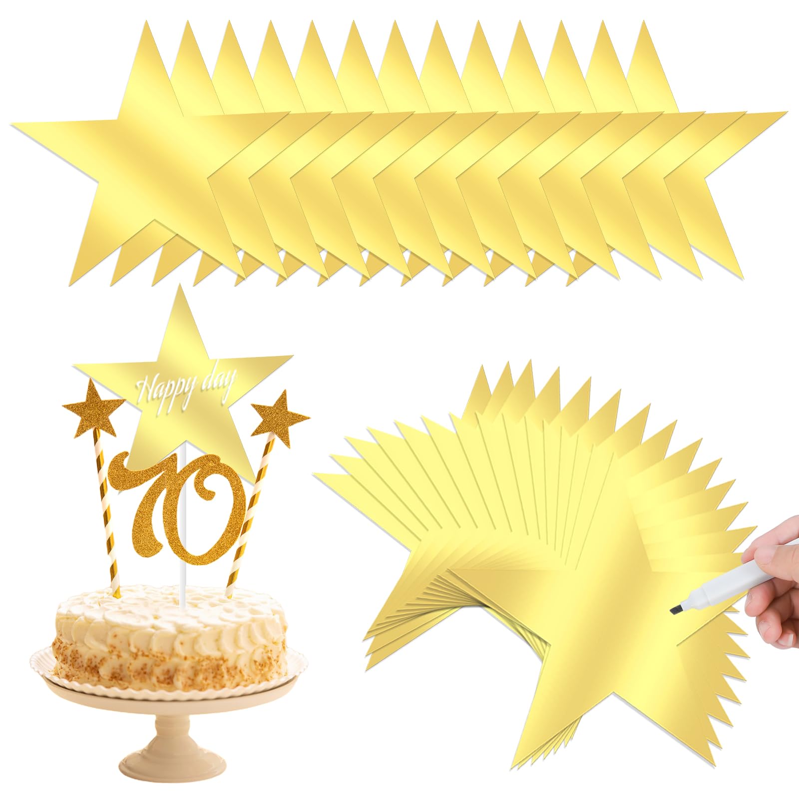 30 Pcs 11 Inch Gold Star Cutouts - Double Sided Hollywood Party Decorations for Movie Night, Red Carpet Events & Classroom Wall Decor - Perfect for Birthday Parties, Award Ceremonies & Themed Celebrations