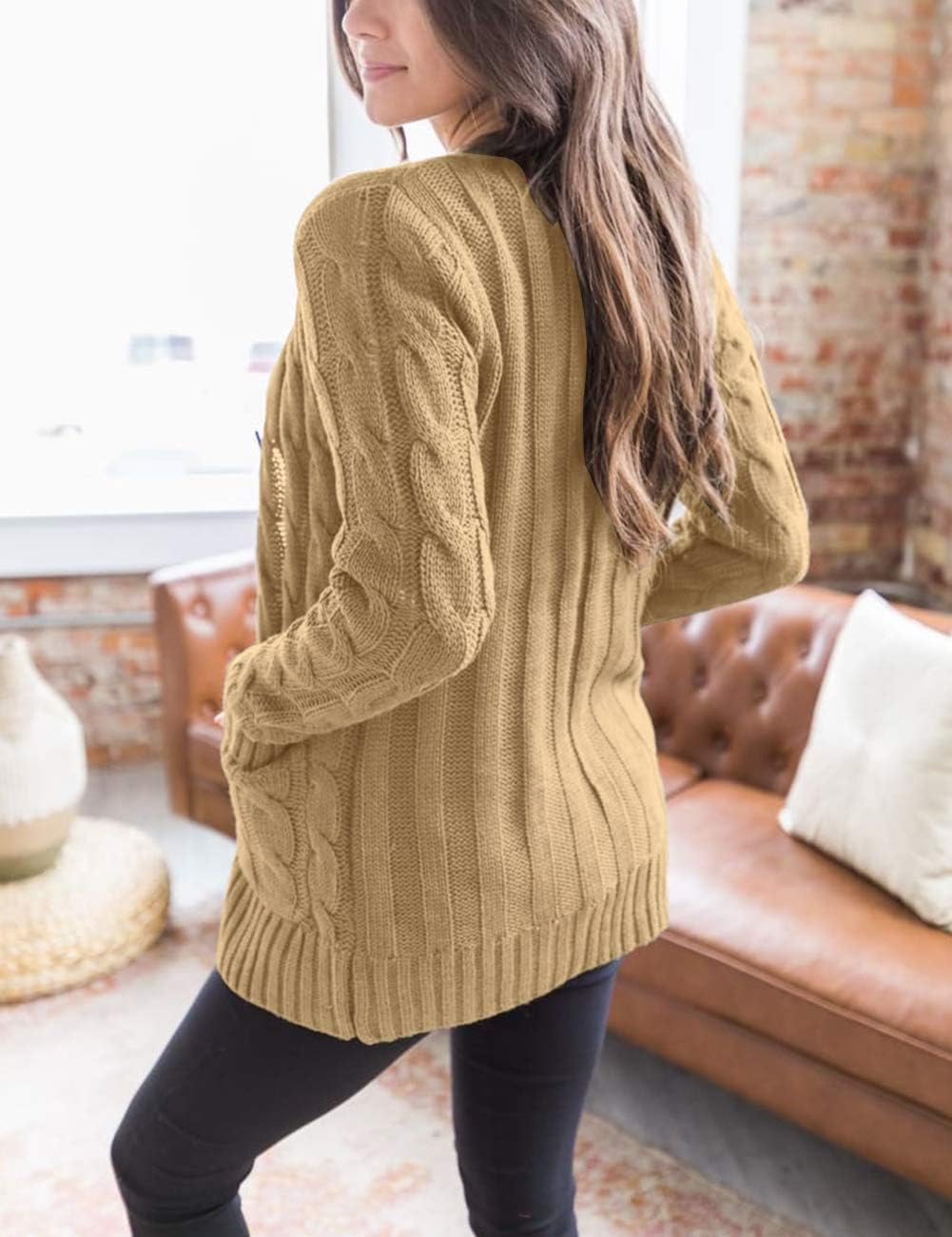 MEROKEETY Women's 2025 Fall Long Sleeve Cable Knit Sweater Cardigan - Open Front Button Loose Fit Outerwear for Casual Wear, Office & Date Nights