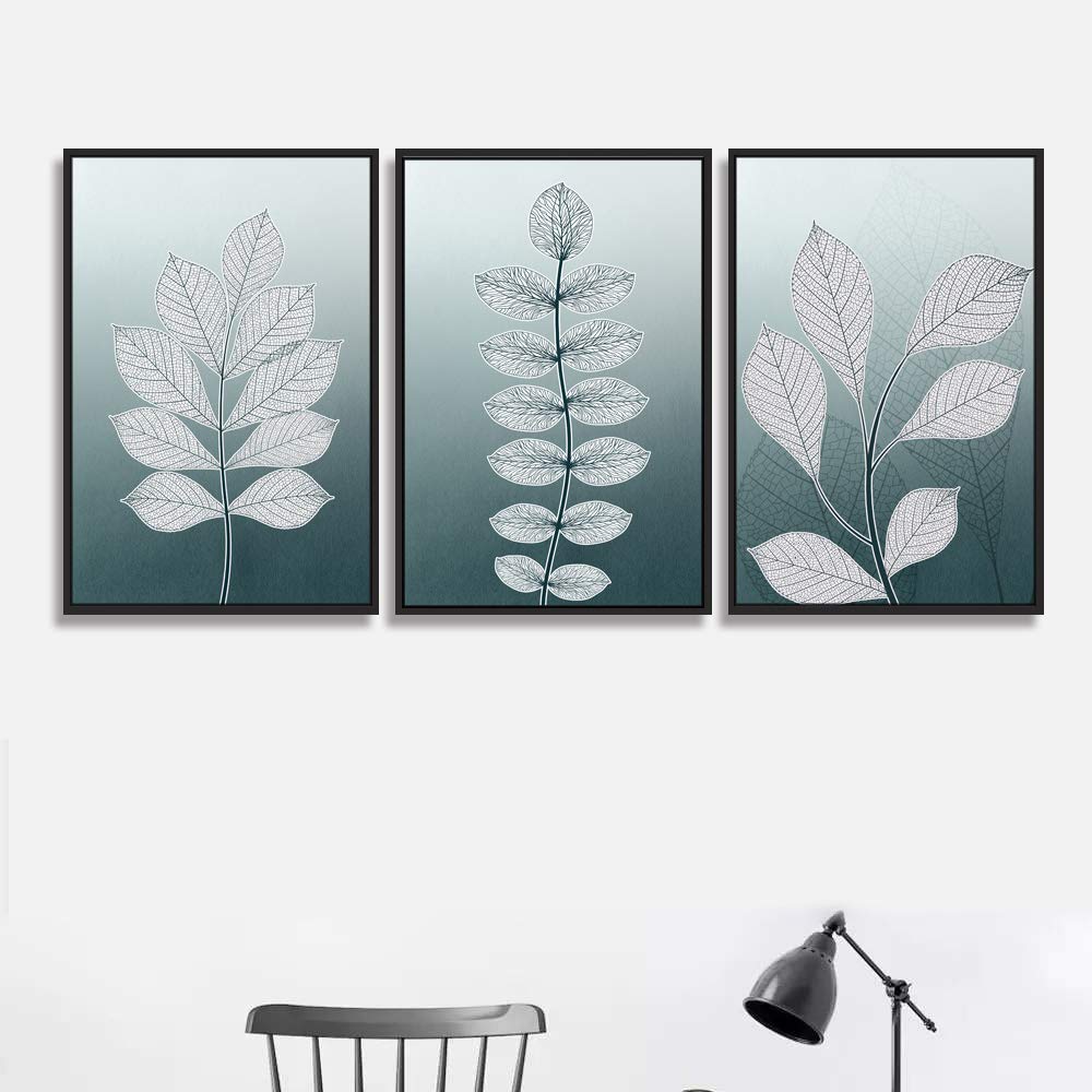 Leaf Theme Framed Canvas Wall Art Set of 3 - 16x24 Inch Ready to Hang Paintings for Living Room & Bedroom Decor | Nature Inspired Home Décor for Modern Interiors