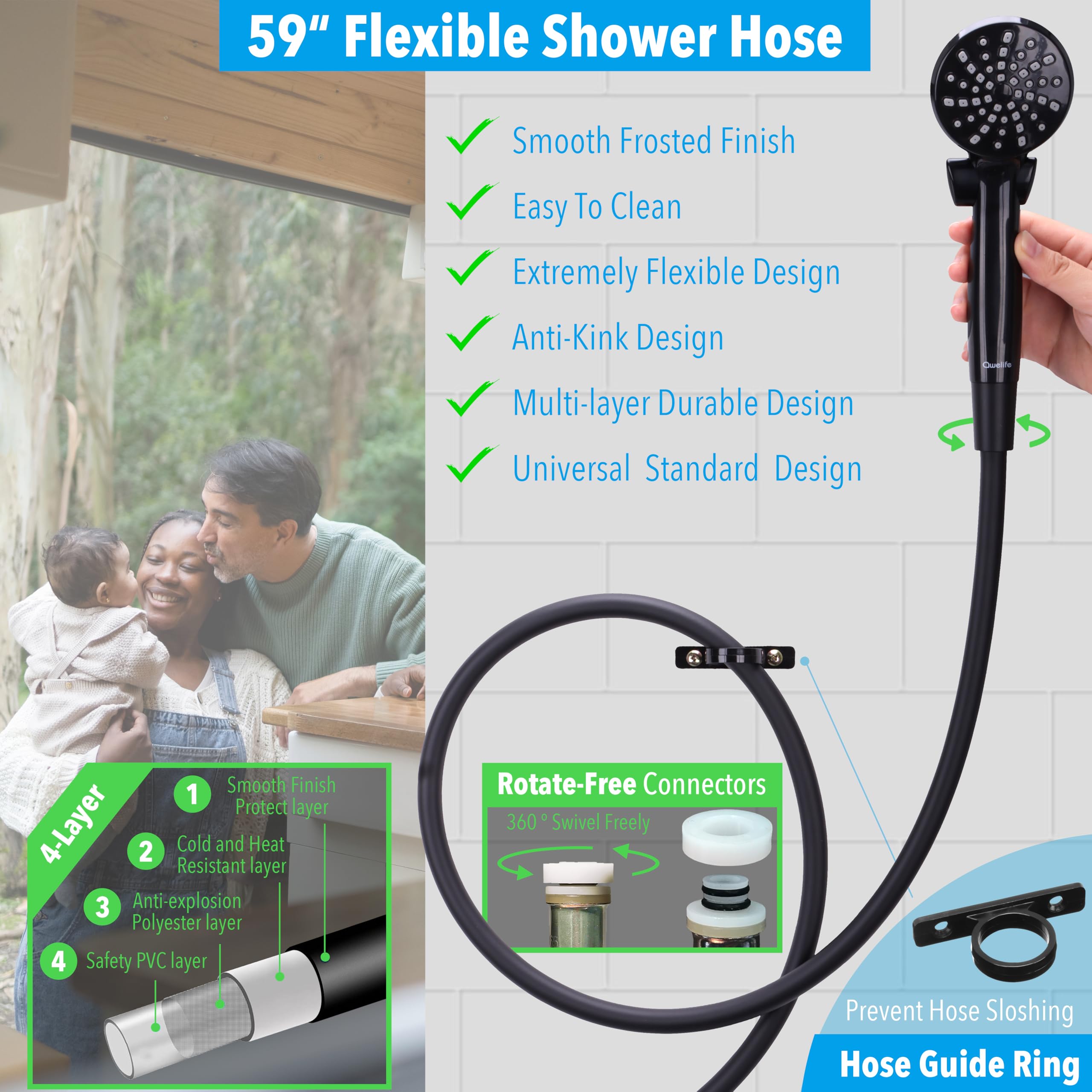 **High Pressure RV Shower Head with Hose & On/Off Switch - Water Saving Showerhead for RV, Camper, Van, Boat & Motorhome - Includes Hose Guide Ring & Holder - Perfect for Travel Trailers & Off-Grid Living**