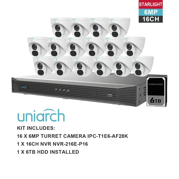 Uniarch 6MP 16 Channel CCTV Security Camera System with NVR - 24/7 Surveillance for Home & Business Protection | Outdoor/Indoor Use