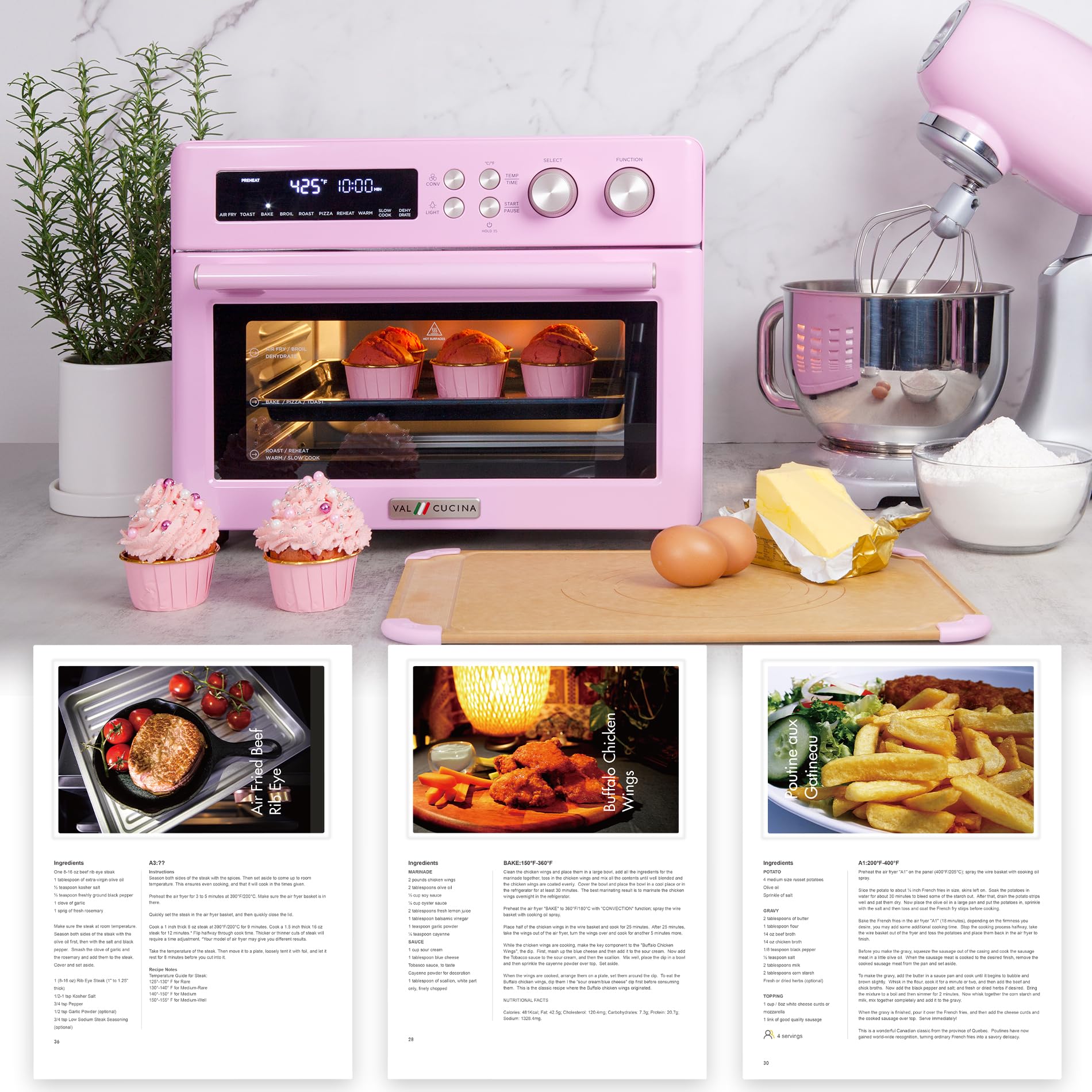 **Retro Style 10-in-1 Infrared Heating Air Fryer Toaster Oven – Extra Large 6-Slice Countertop Convection Oven with Enamel Baking Pan & Recipe Book – Easy Clean, Classic Pink – Perfect for Baking, Roasting & Air Frying at Home**