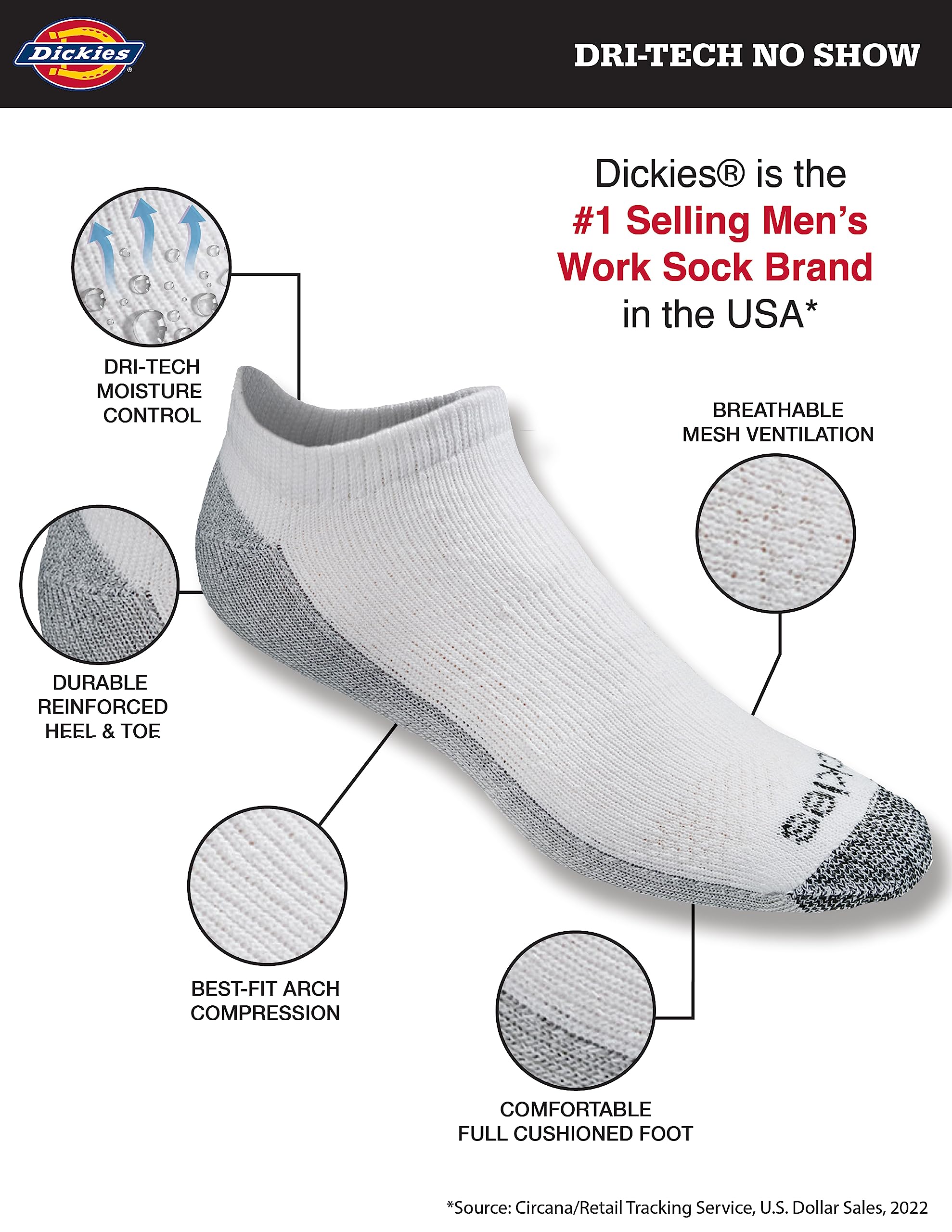 Dickies Men's Dri-Tech Moisture Control No Show Socks - Breathable & Odor Resistant (6 or 12 Pairs, Sizes M-XXL) - Perfect for Running, Gym & Everyday Wear