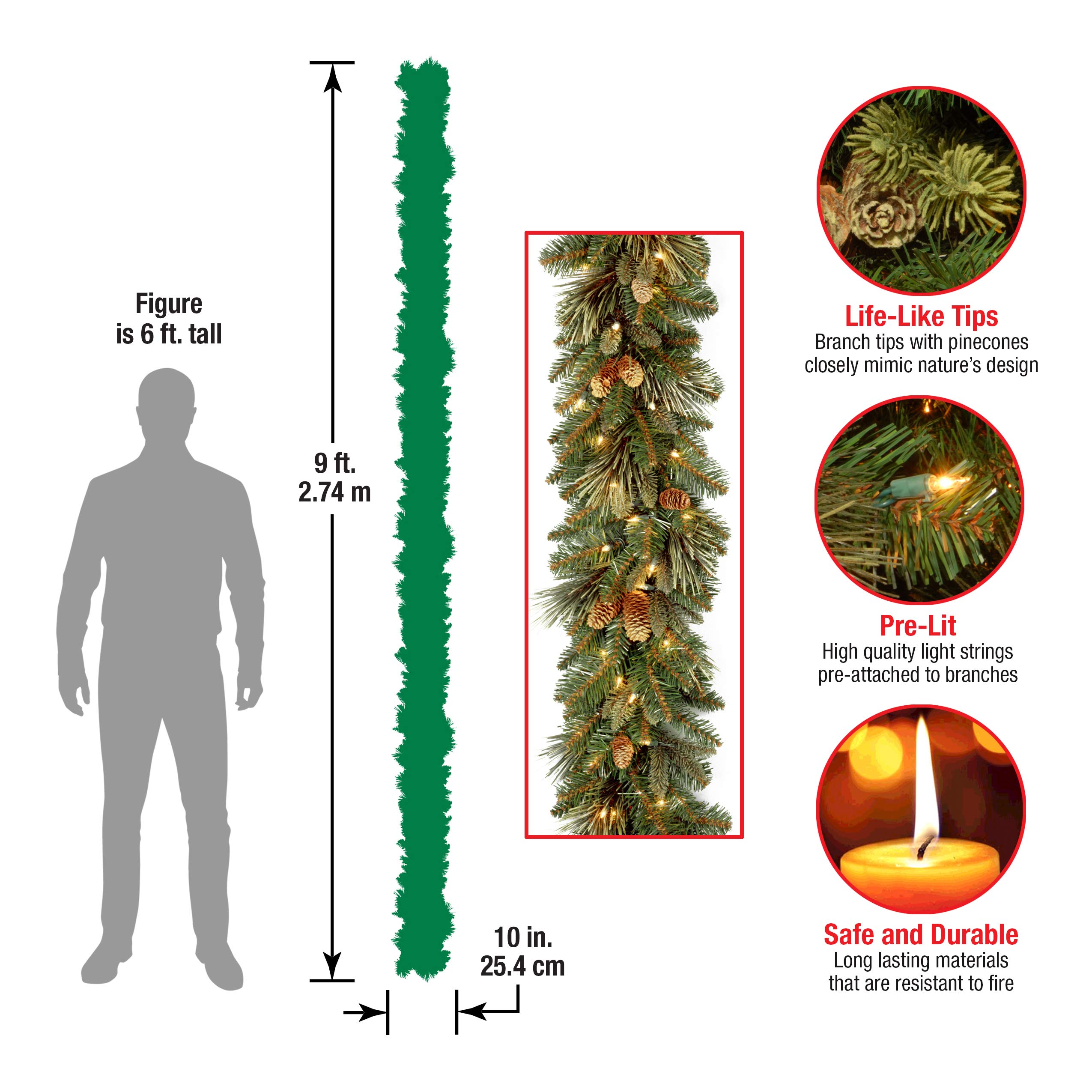 National Tree Company 24-Inch Pre-Lit Artificial Christmas Garland & Wreath Set - Flocked Crestwood Spruce with Mixed Decorations & White LED Lights for Holiday Home Decor, Fireplace, and Door Decoration