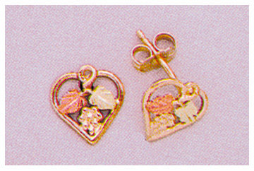 10kt Solid Gold Three-Tone Heart & Leaf Stud Earrings Set (Red & Green Leaves) - Perfect for Valentine's Day Gifts, Anniversary Presents & Everyday Jewelry
