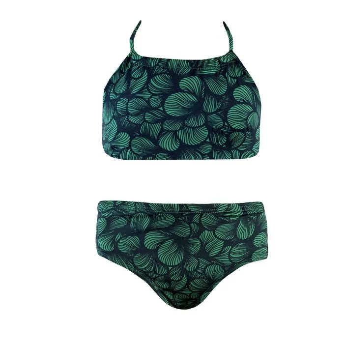 Green Waves Girls Two Piece Swim Set - Trendy Bikini for Beach & Pool - Perfect for Summer Vacations, Swim Lessons & Family Outings