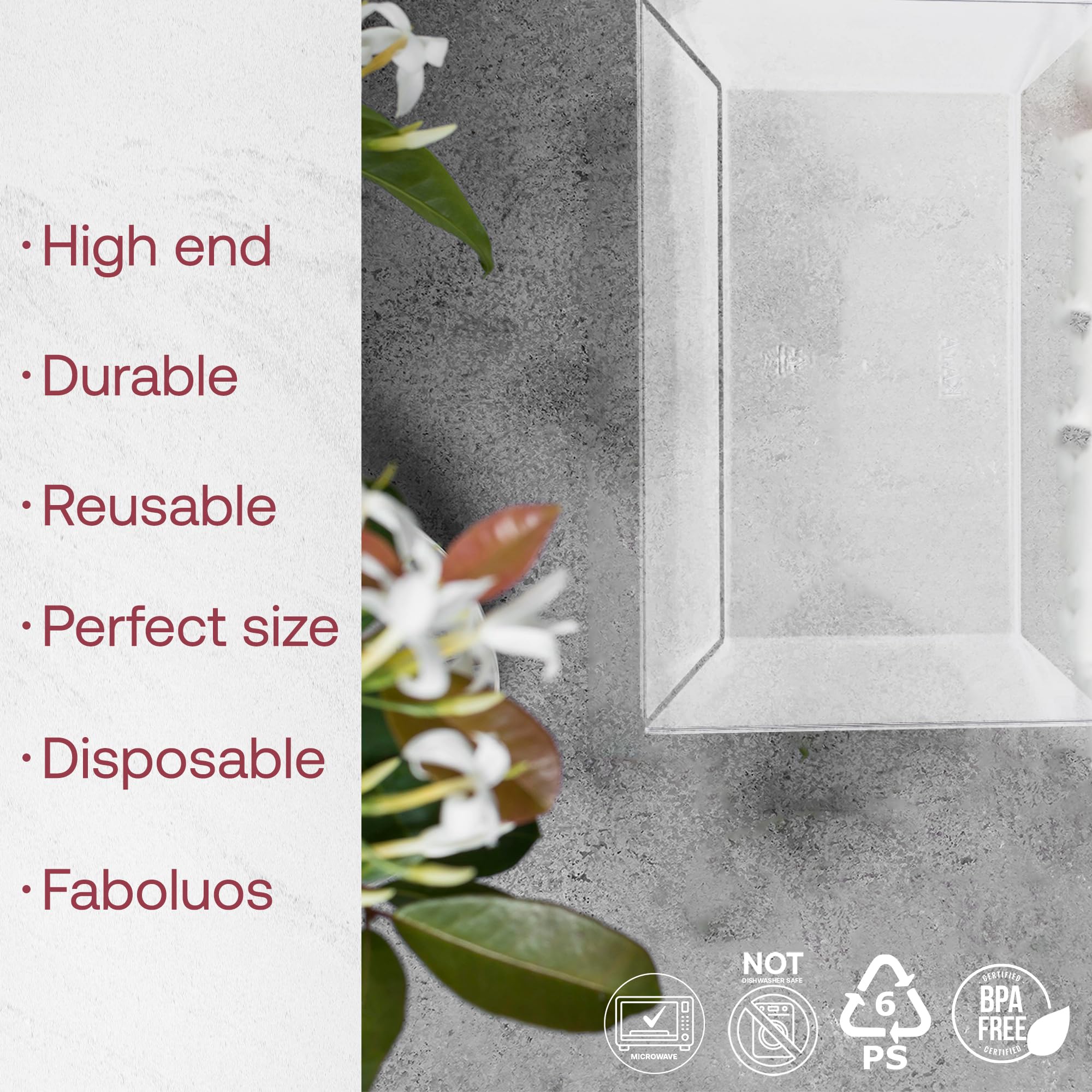 Smarty Had A Party 120 Elegant Disposable Plastic Dessert Plates - Heavy Duty Clear Rectangle Appetizer & Salad Plates for Weddings, Birthday Parties, Baby Showers & Special Events - Perfect for Catering, Buffets & Home Entertaining