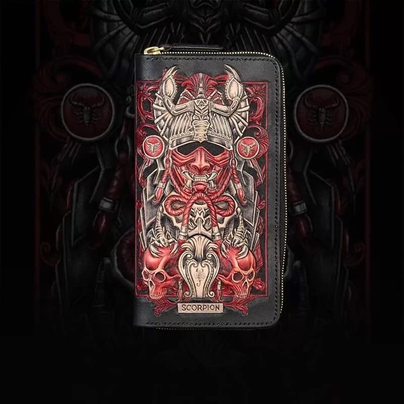 Scorpio Zodiac Sign Men's 3D Genuine Leather Biker Wallet - Handmade Carved Long Wallet with Airbrush Art - Custom Personalized Gift for Men (Perfect for Bikers, Motorcycle Enthusiasts & Zodiac Lovers)