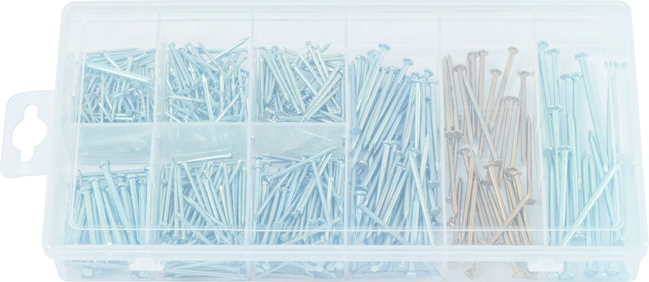 KS TOOLS 970.0370 Clear Nails Assortment - 550 Piece Mixed Size Nail Kit for Woodworking, Carpentry & DIY Home Projects