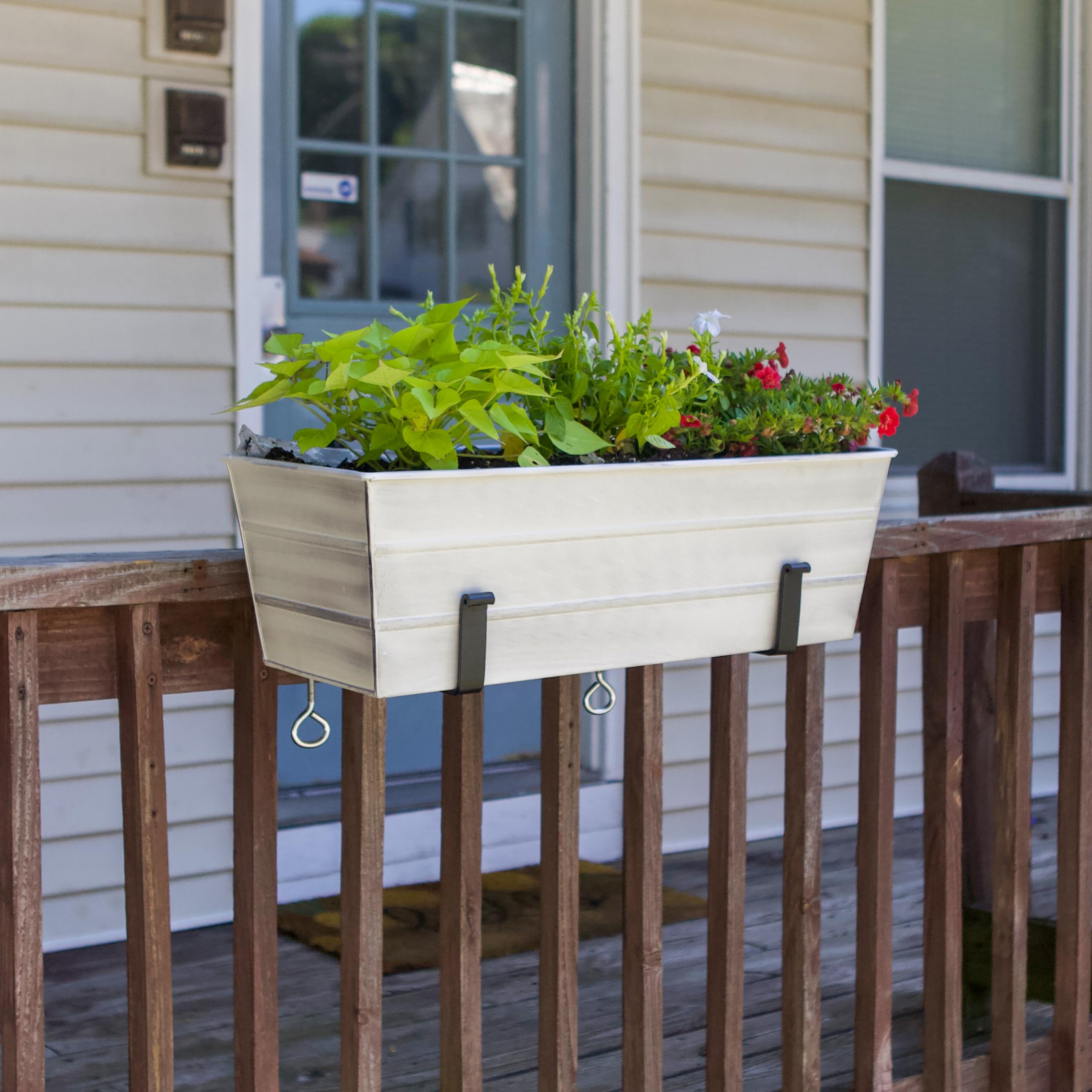 Achla Designs Medium White Flower Box with Clamp-On Brackets - Perfect for Window Sill, Balcony & Garden Decor - Rustproof Planter for Indoor & Outdoor Plants