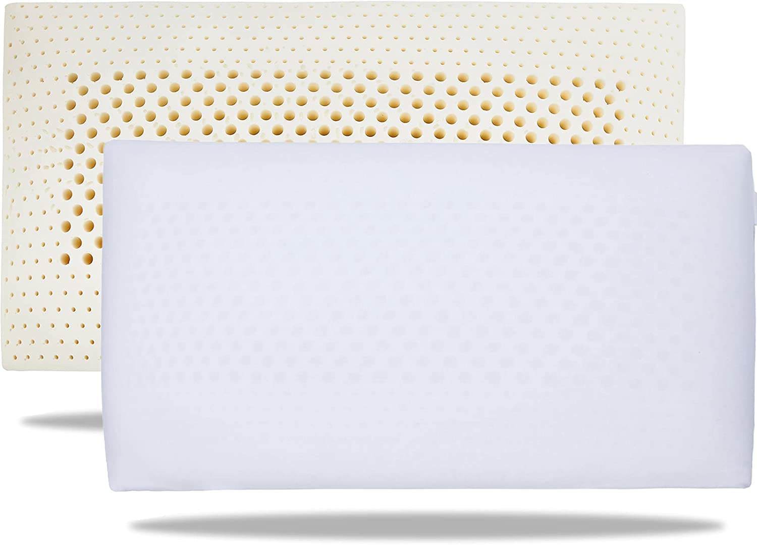 100% Natural Talalay Latex Pillow - Hypoallergenic Queen Size Low Profile Pillow for Side, Back & Stomach Sleepers with Removable Breathable Cotton Cover - Perfect for Neck Pain Relief & Better Sleep
