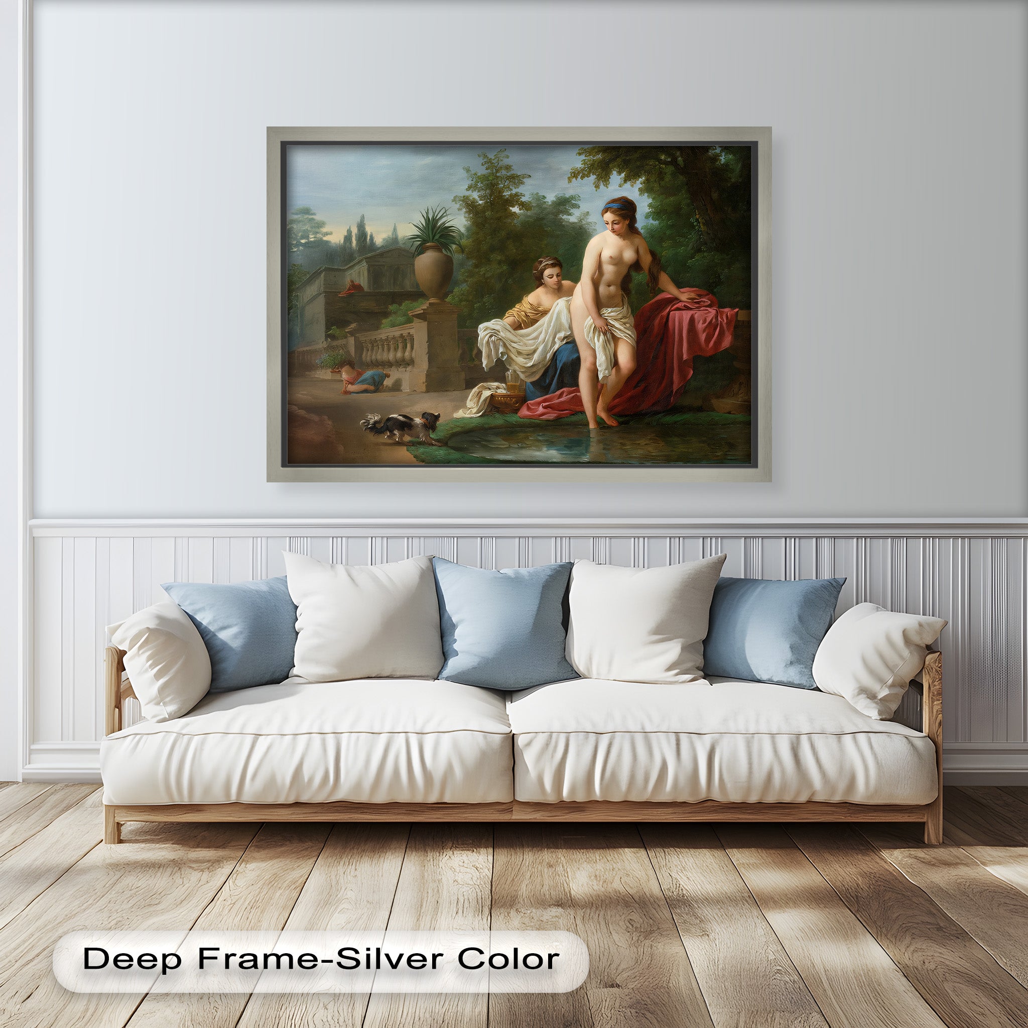 Neoclassical Elegance Oil Painting - Garden Bathing Scene Artwork for Home Decor & Living Room Wall Art