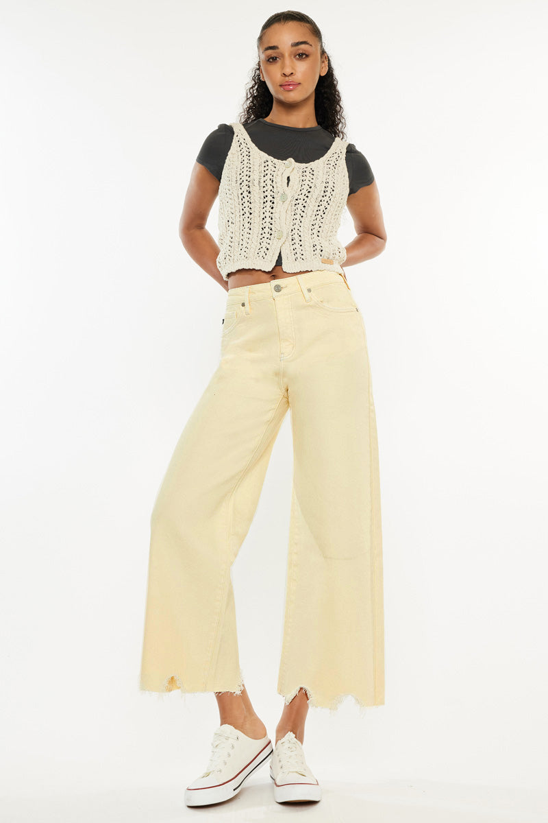 Savie Women's High Waist Cropped Wide Leg Jeans - Comfortable Stretch Denim Pants for Casual Outfits & Street Style