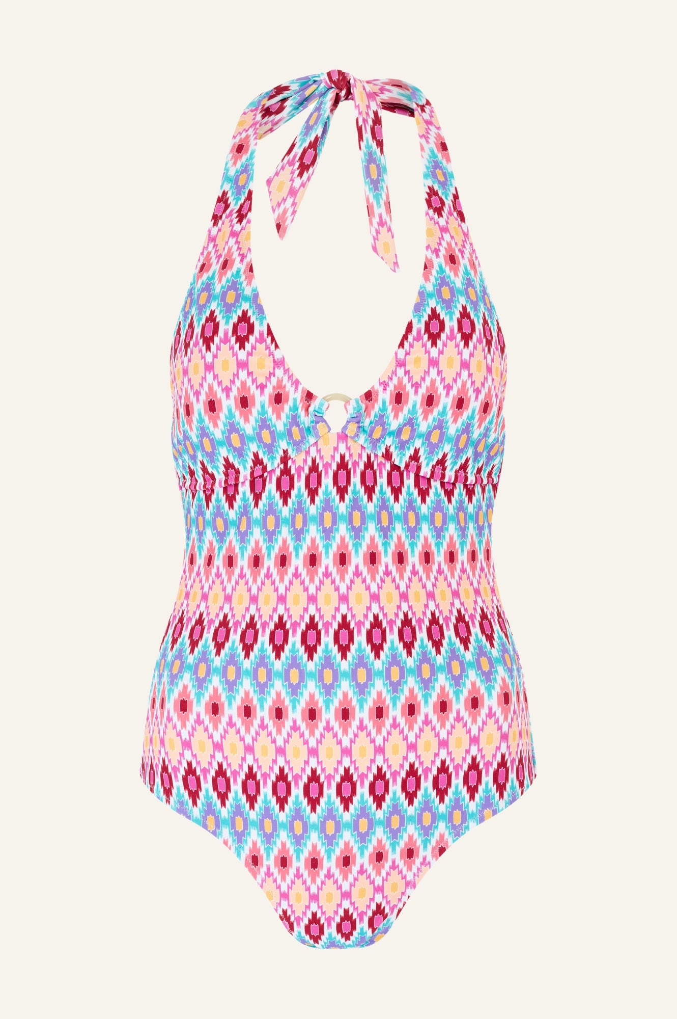 Eco-Friendly Recycled Halterneck Swimsuit | Aztec Print Bikini Top | Sustainable Swimwear for Beach, Pool & Vacation
