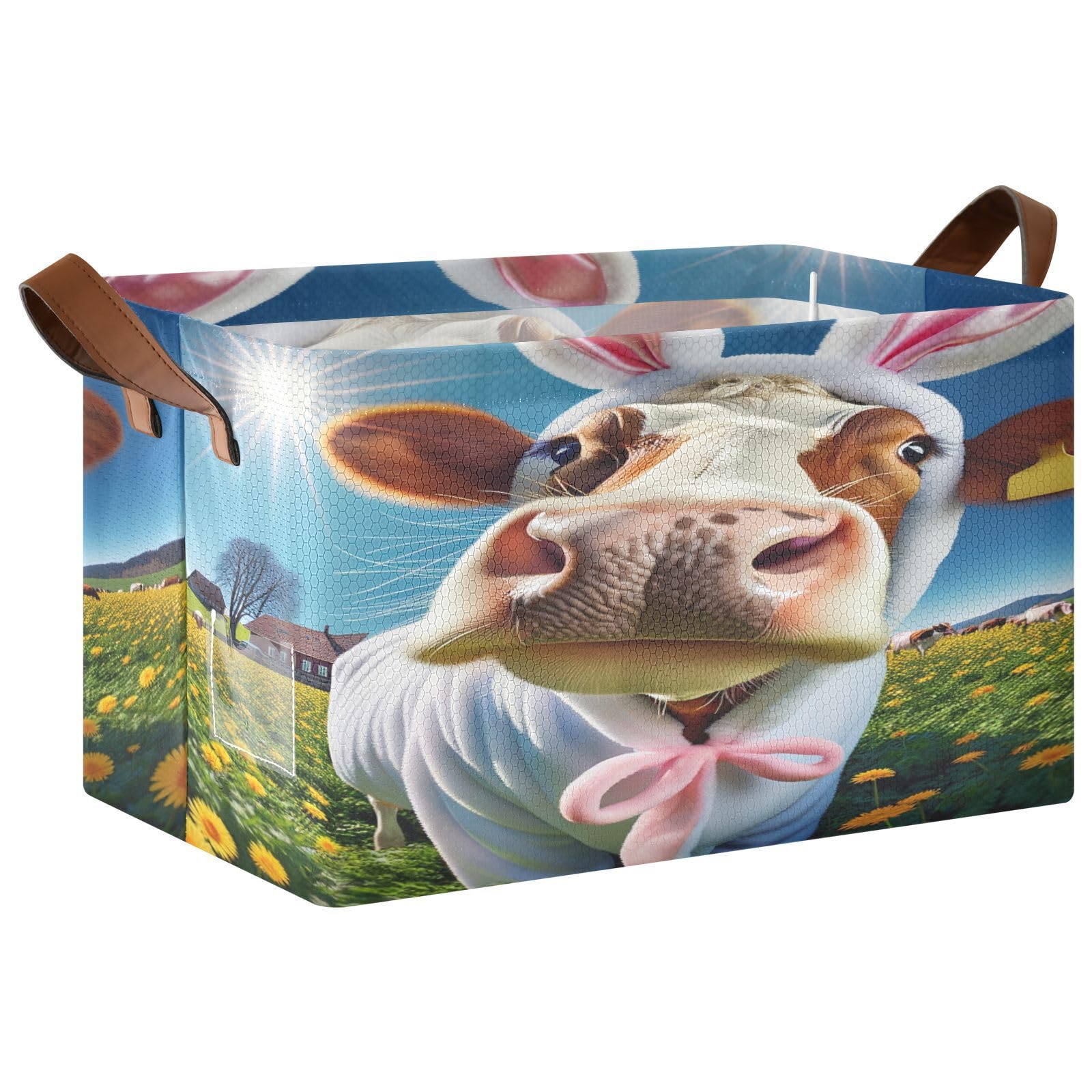 Funny Easter Cow Under Bed Storage Bins - Foldable Collapsible Storage Basket with Handles & Metal Frame - Closet Cabinet Organizer (2-Pack) - Perfect for Seasonal Decor, Kids Room Organization & Holiday Storage