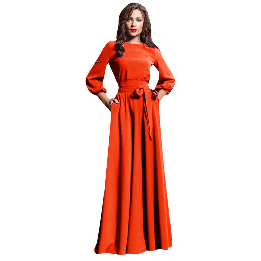 Women's Casual Party Dress - Lantern Sleeve Solid Long Dress with Belt & Built-in Shorts | Summer Outfits, Beach Cover Up, Wedding Guest Dress, Date Night Outfit