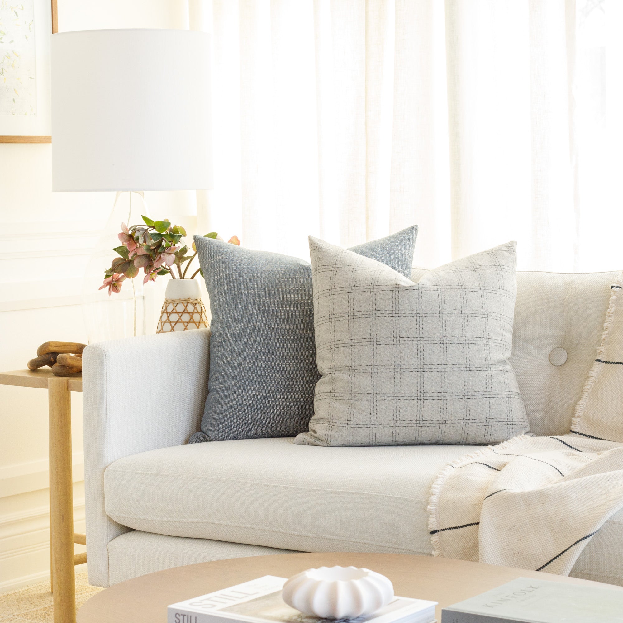 Dorset Plaid 20x20 Decorative Throw Pillow Cover - Light Grey Checkered Cushion for Sofa, Bed & Home Decor