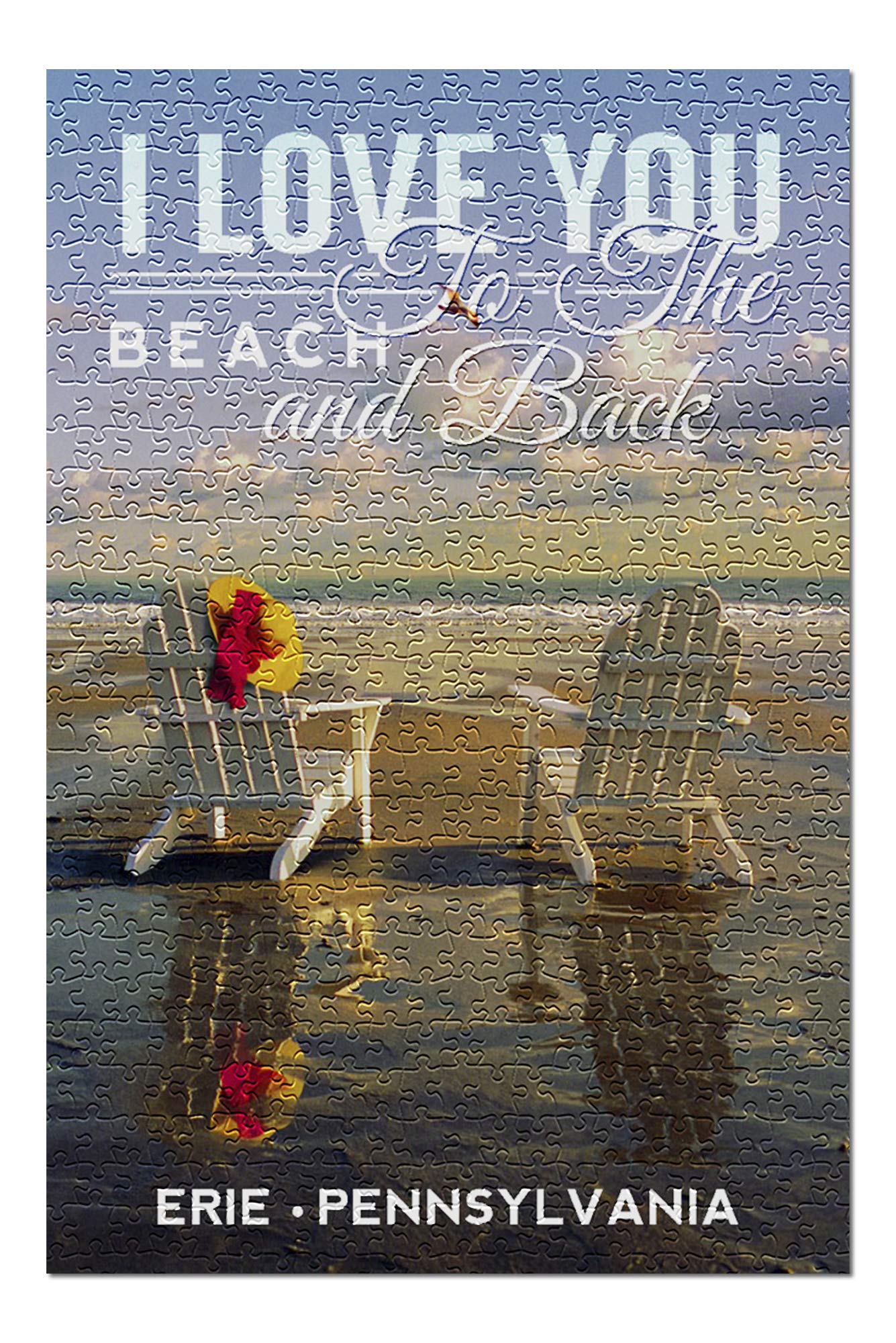 Premium 500-Piece Jigsaw Puzzle - Erie Pennsylvania 'I Love You to The Beach and Back' Beach Chairs Design (19x27 inches) | Made in USA | Perfect for Family Game Nights, Adult Relaxation & Beach-Themed Decor