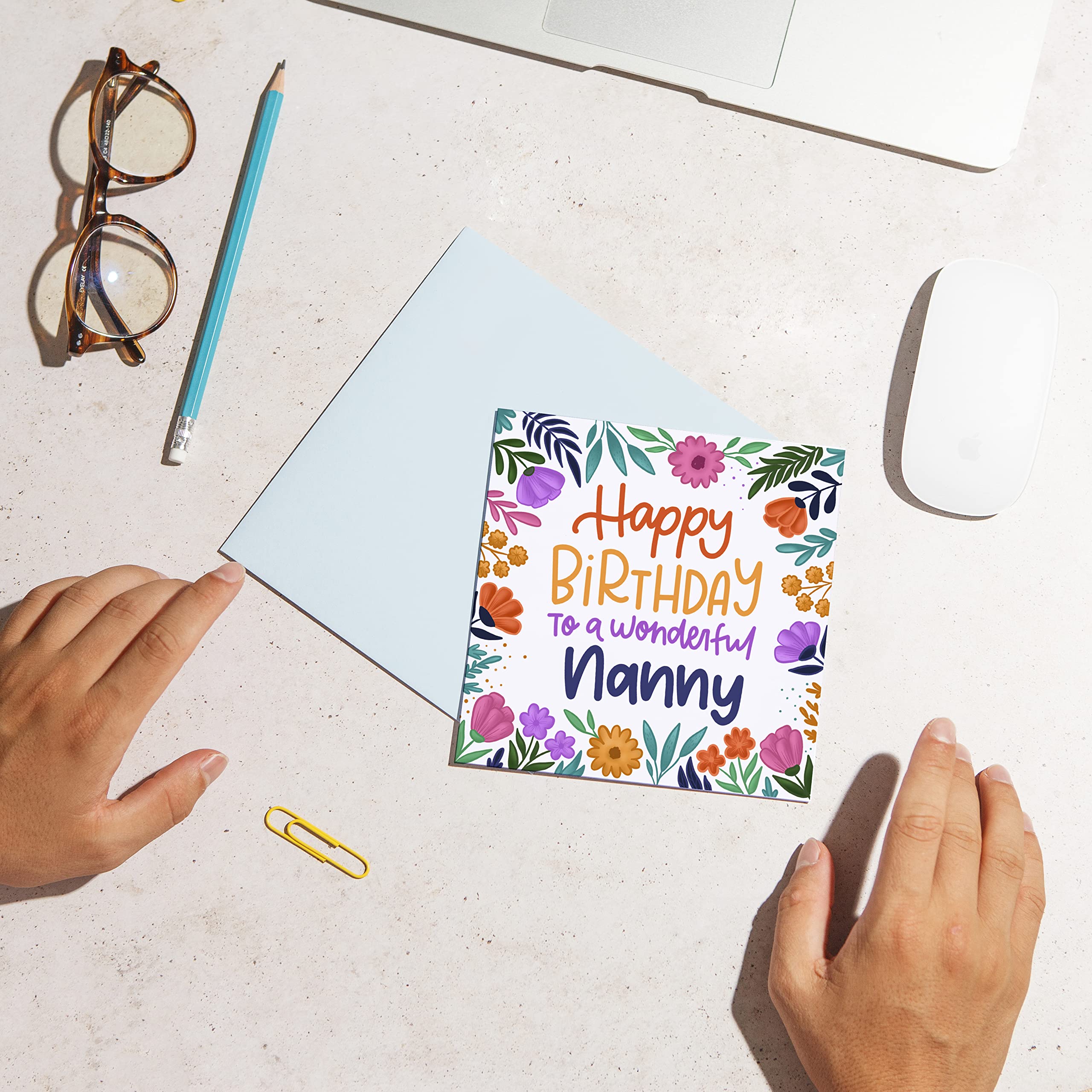 Floral Print Nanny Birthday Card - Elegant Grandma & Nana Birthday Greeting Card for Women - Luxurious Vivid Colors - 5.8 x 5.8 Inch (148 x 148mm) - Perfect Gift for Mother's Day, Grandparents Day & Special Occasions