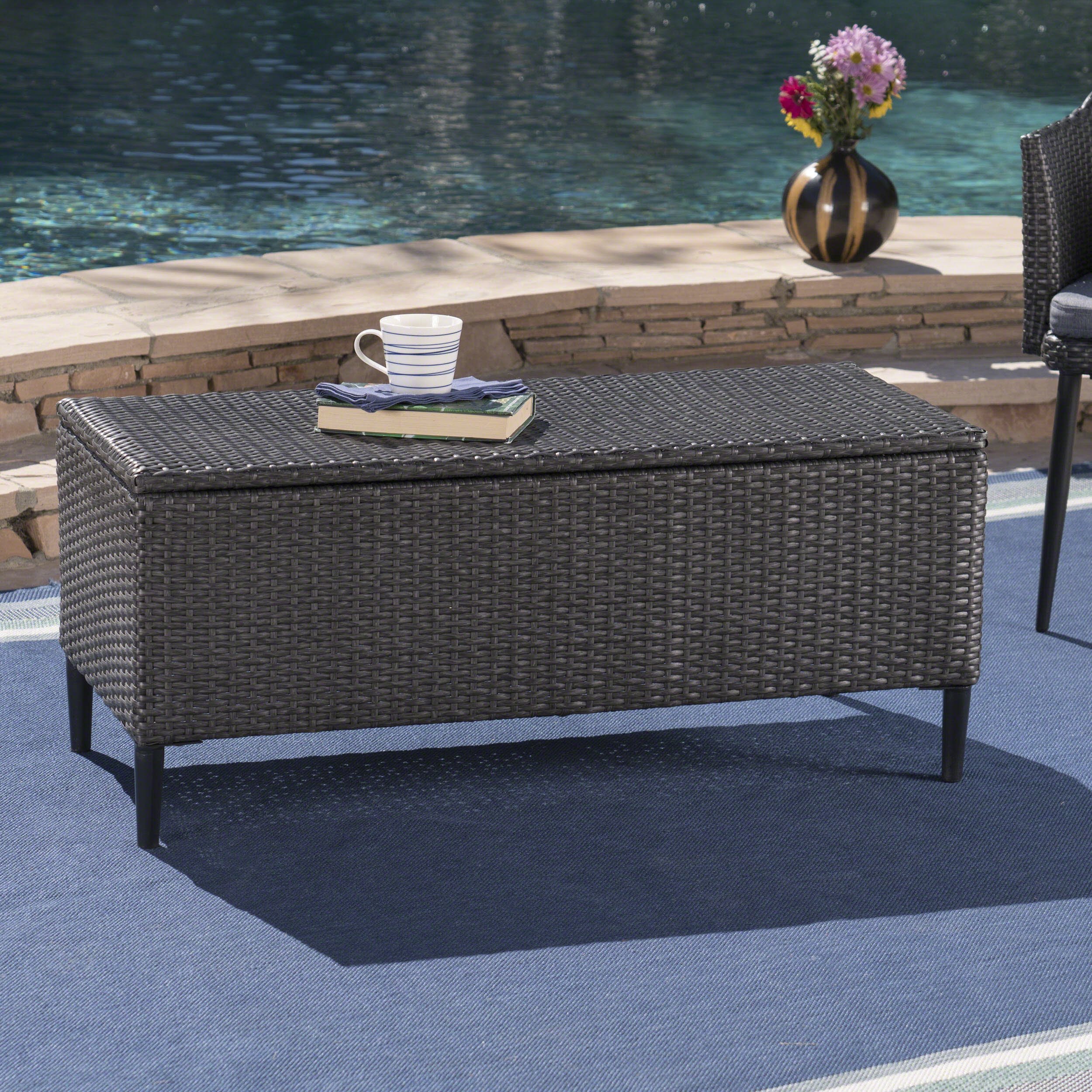 Christopher Knight Home Rupert Outdoor Wicker Storage Unit with Lid - Weather-Resistant Grey Patio Furniture Organizer for Cushions, Toys & Garden Tools | Perfect for Backyard, Deck & Poolside Storage