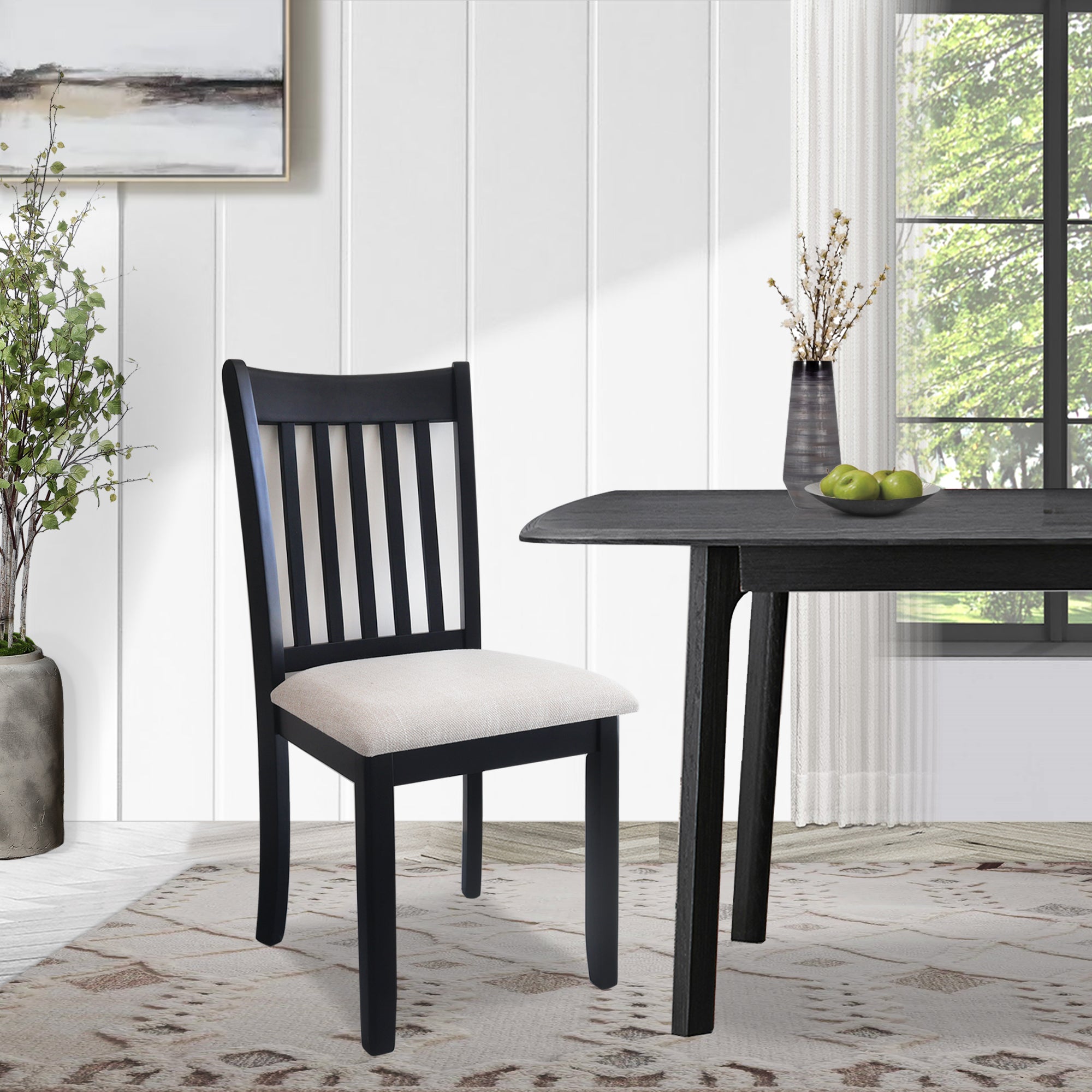 Black Finish Wooden Dining Chairs Set of 2 with Cushioned Seats - Modern Kitchen & Breakfast Room Furniture for Home Decor