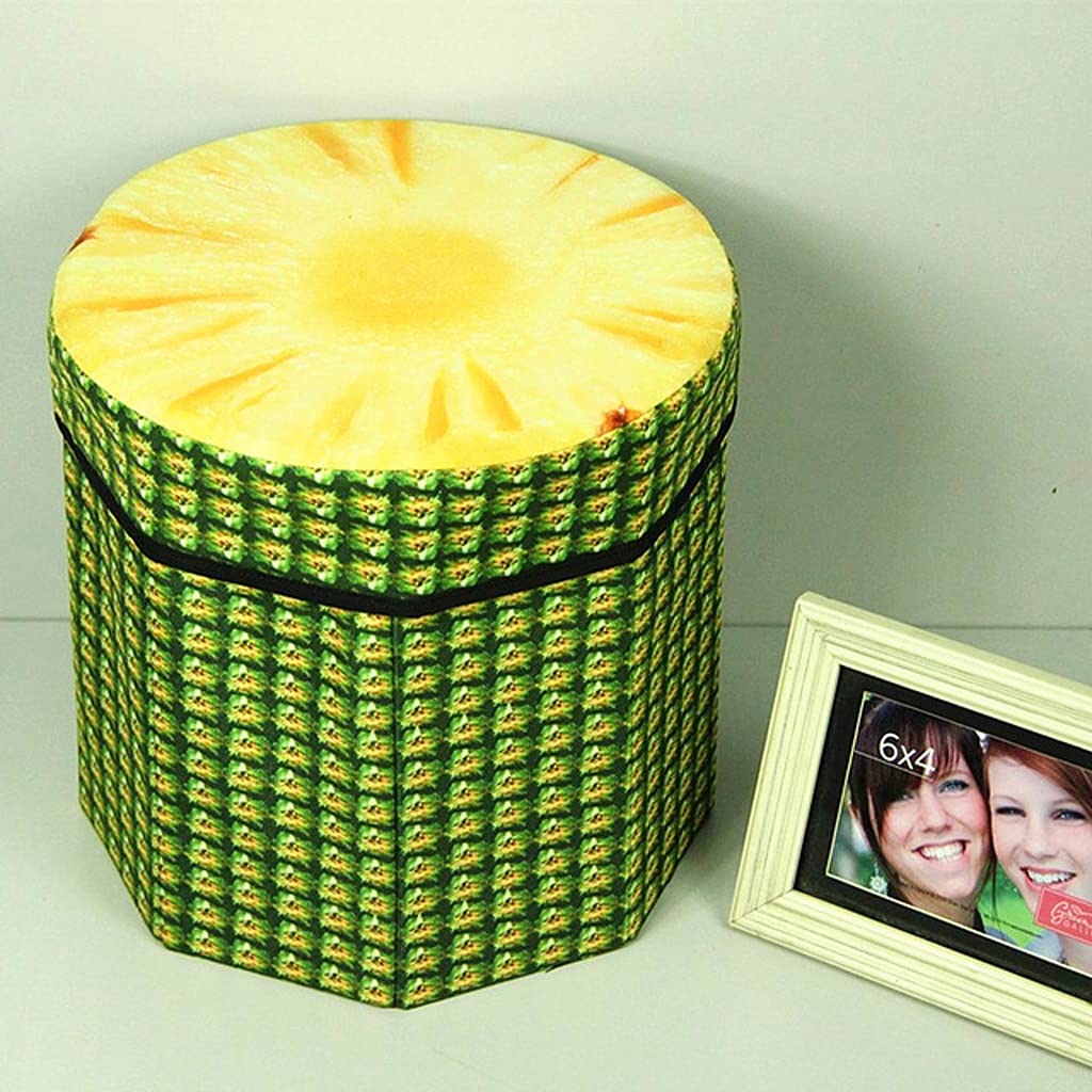 GANFANREN 3D Fruit Velvet Folding Storage Stool - Multifunctional Organizer, Toy Storage Box & Footstool for Kids Room (Pineapple Design) | Perfect for Nursery, Playroom & Living Room Decor