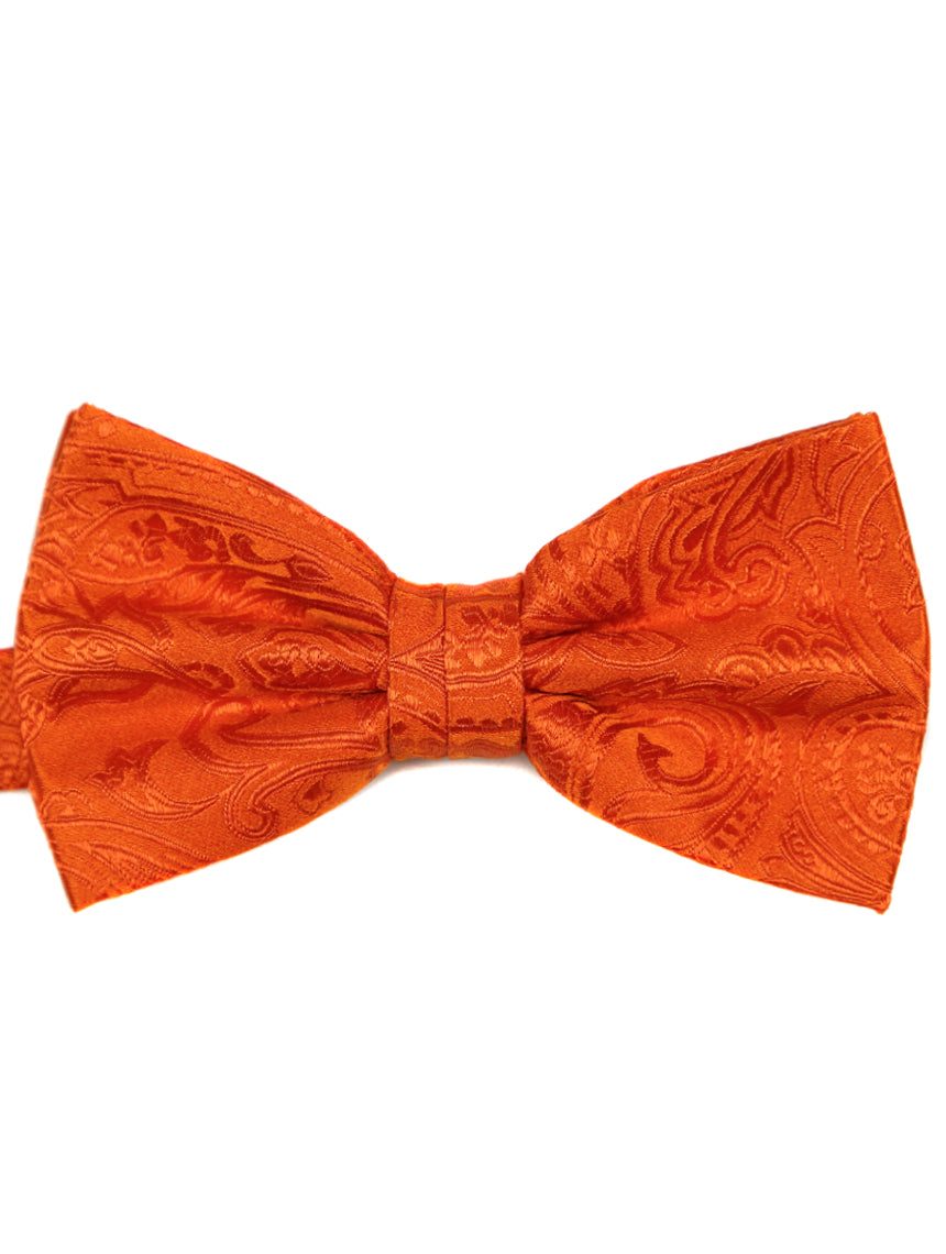 DÉCLIC Classic Paisley Bow Tie for Men - Orange Silk Necktie for Weddings, Prom & Formal Events