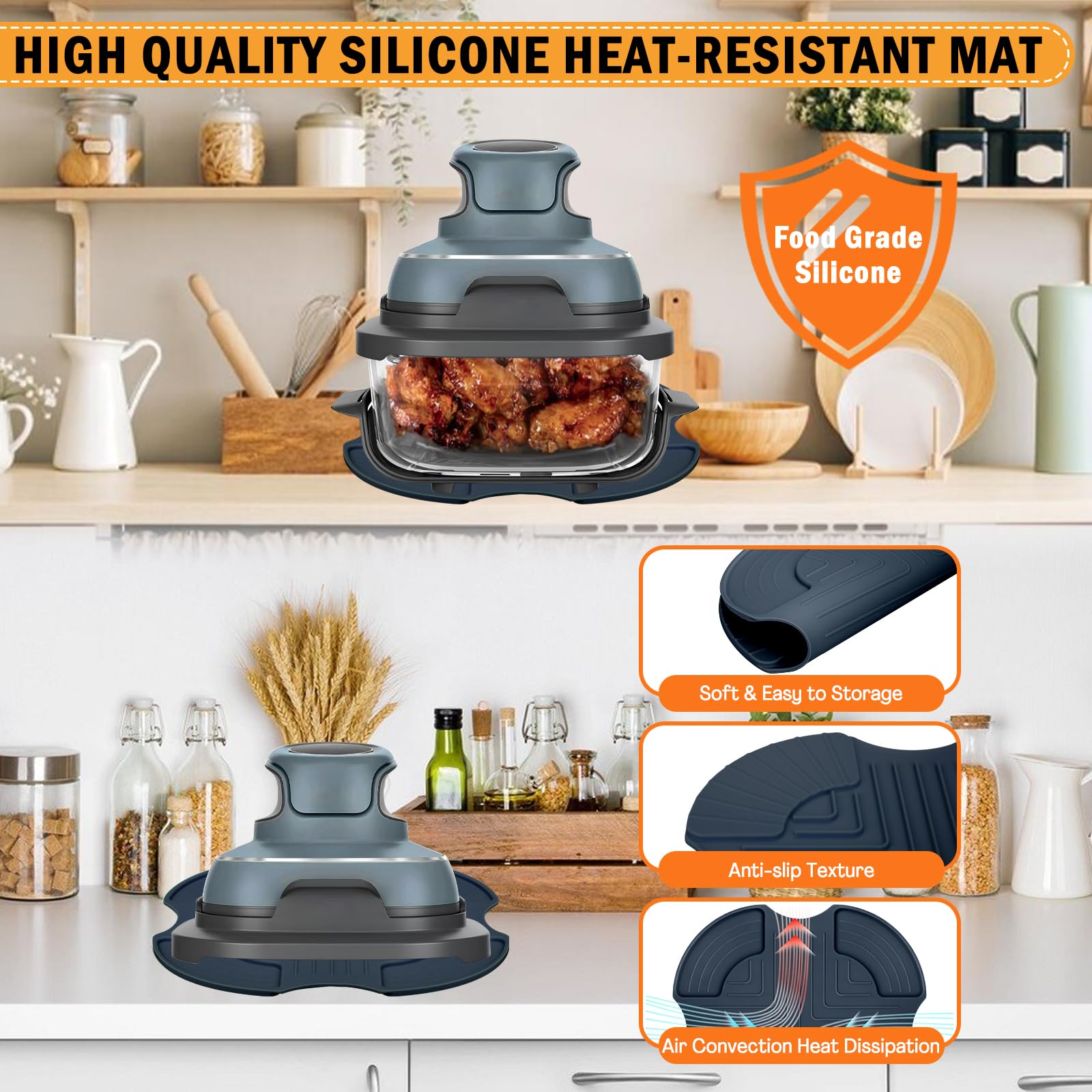 Heat-Resistant Silicone Air Fryer Trivets for Ninja Crispi & Glass Air Fryers - Non-Slip Countertop Protector Mats, Portable Hot Pads for Kitchen Use - Perfect for Baking, Roasting & Air Frying Accessories