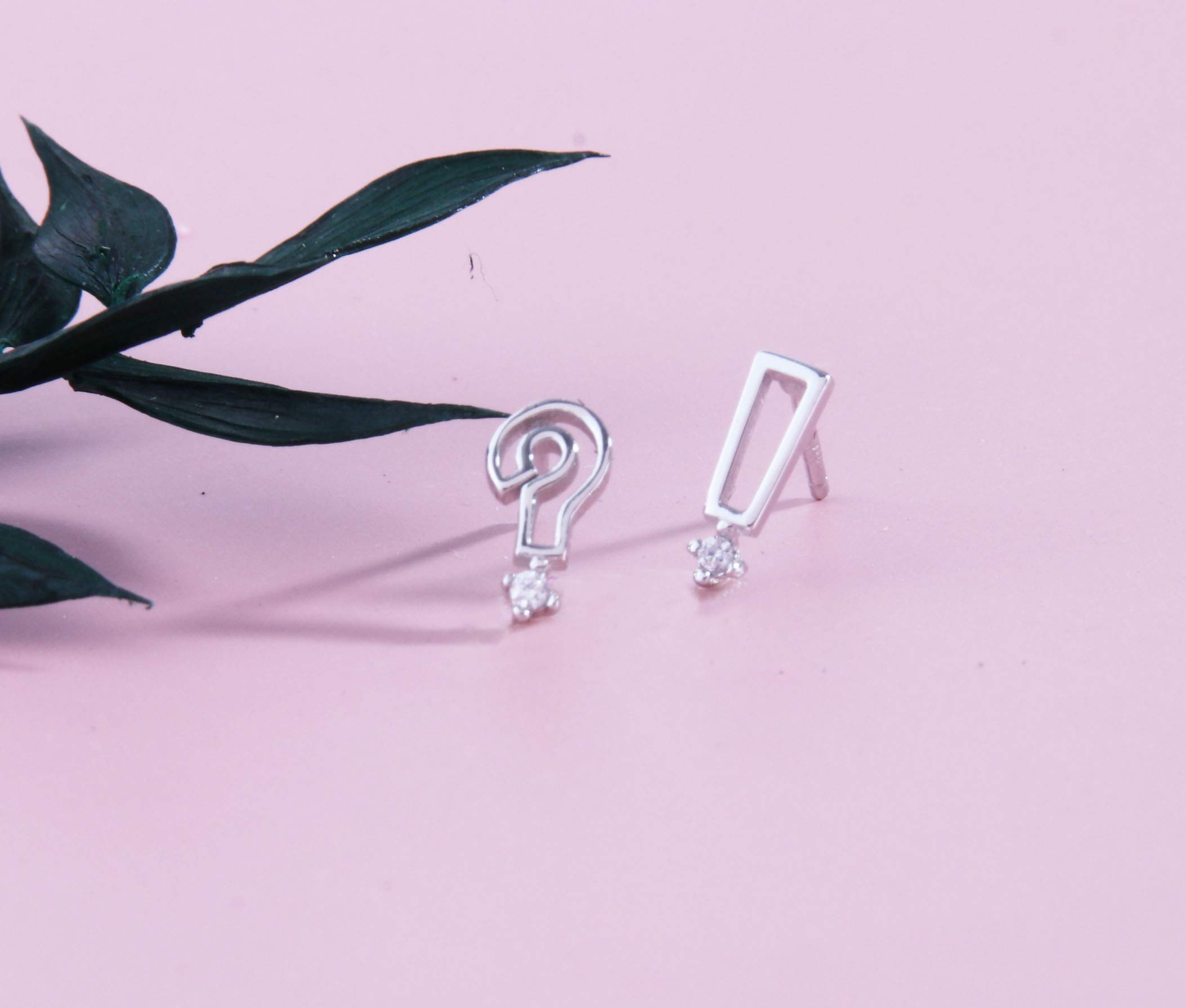 Helen de Lete Exclamation & Question Mark S925 Sterling Silver Earrings - Minimalist Dainty Stud Earrings for Women, Perfect for Everyday Wear & Gift Giving