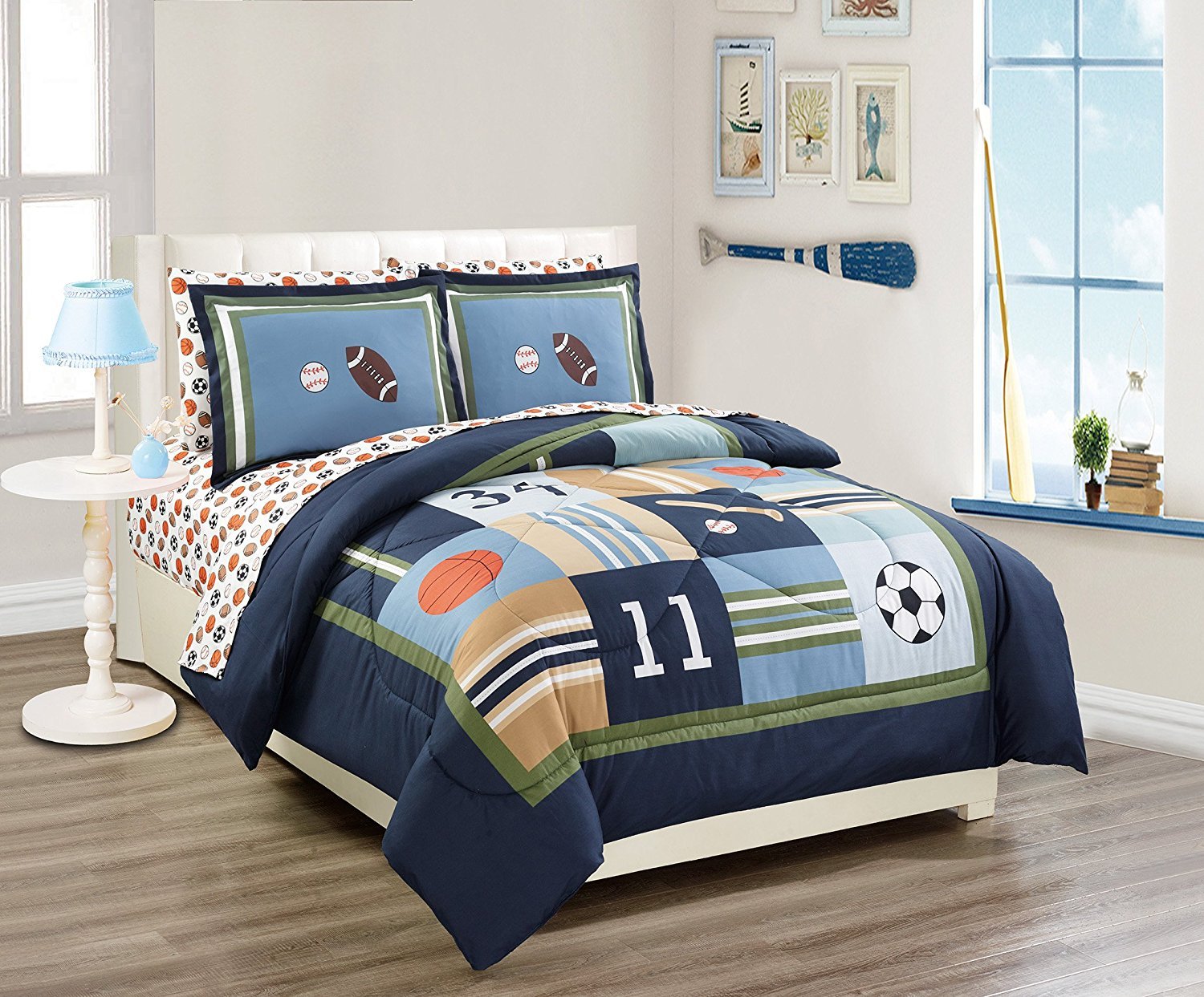 MK Home Comforter Set for Boys, Girls & Teens - Twin Size Sport Navy Blue Bedding Set with Matching Sheet - Perfect for Kids' Bedrooms, Dorm Rooms & Sleepovers