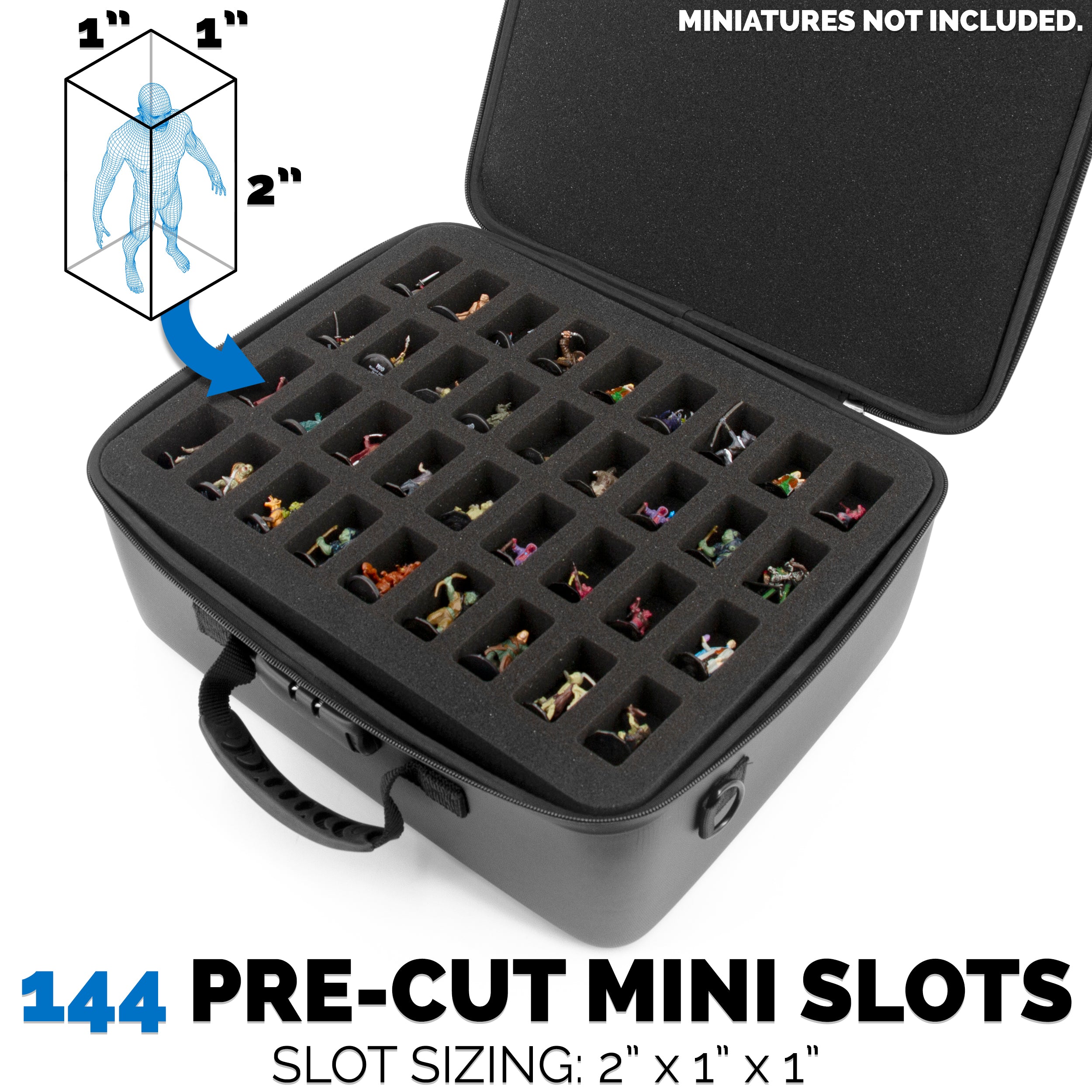 CASEMATIX 144 Slot Miniature Storage Case with Programmable Lock - 4 Foam Trays, Shoulder Strap for Mini Figures & Collectibles | Perfect for Tabletop Gaming, Warhammer, D&D Miniatures Storage & Transport