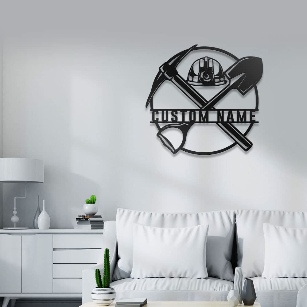 Custom Coal Miner Metal Wall Art with LED Lights - Personalized Mining Job Sign - Black Metal Home Decor for Living Room, Outdoor - Large 12x12 Inch Gift for Miners - Perfect for Man Cave, Garage, or Industrial Themed Spaces