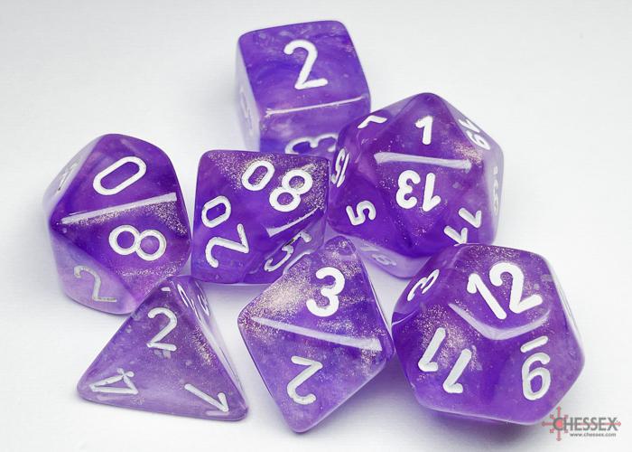 Borealis Purple/White 7-Piece RPG Dice Set - Perfect for Dungeons & Dragons, Pathfinder, and Tabletop Gaming Adventures