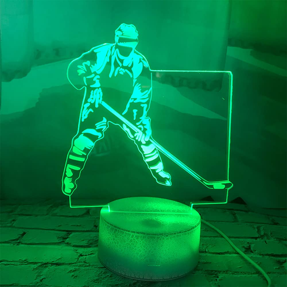 3D Ice Hockey Player Night Light - 7 Color Changing LED Table Lamp for Desk, Home Decor, Kids Room, Birthday Gift | Perfect for Hockey Fans, Christmas Decorations & Children's Bedroom Nightlight