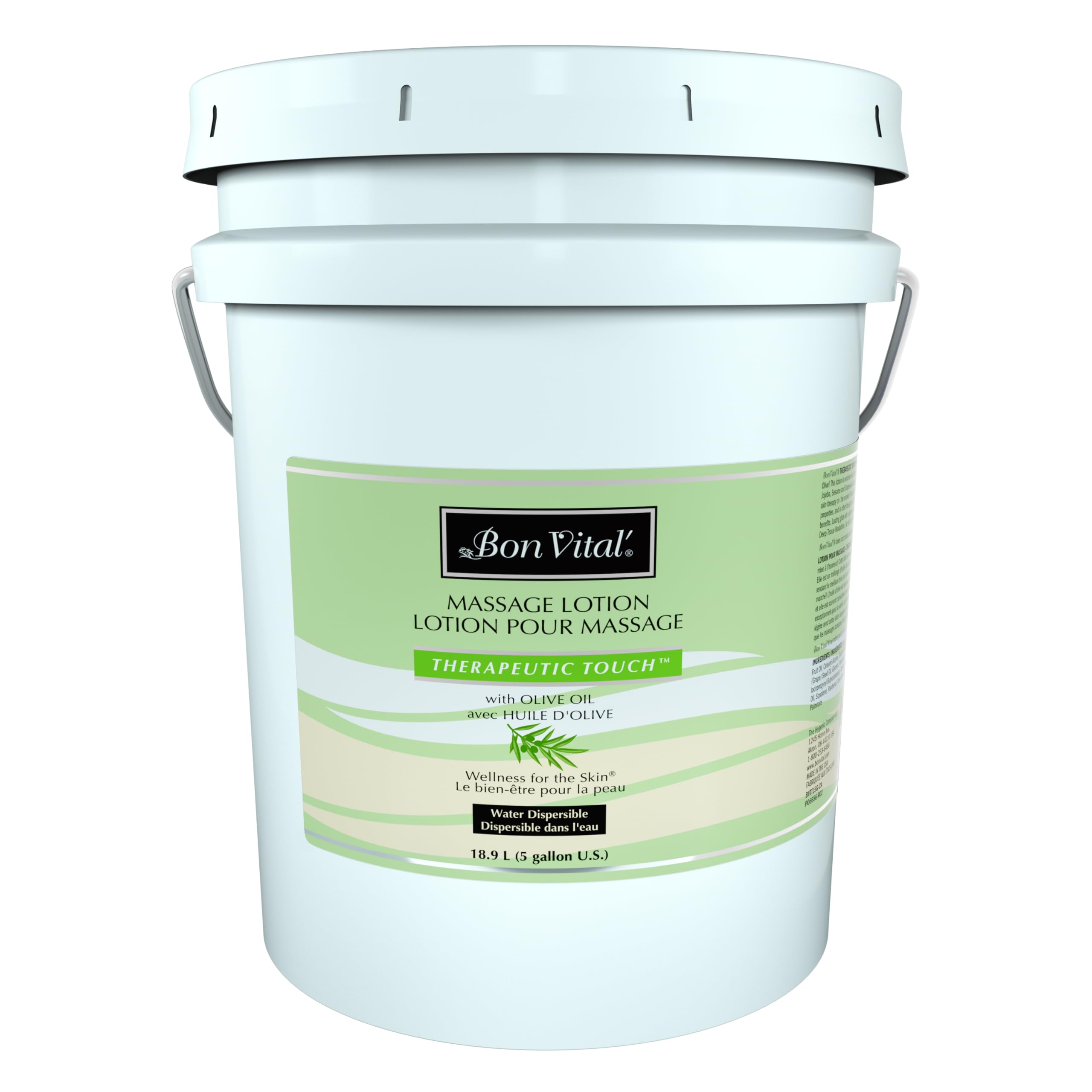 Bon Vital' Therapeutic Massage Lotion with Olive Oil - Repairs Dry Skin, Soothes Sore Muscles & Moisturizes for Smooth Soft Skin - 5 Gallon Bulk Size (Label May Vary) - Perfect for Professional Massage Therapists, Spa Treatments & Home Relaxation