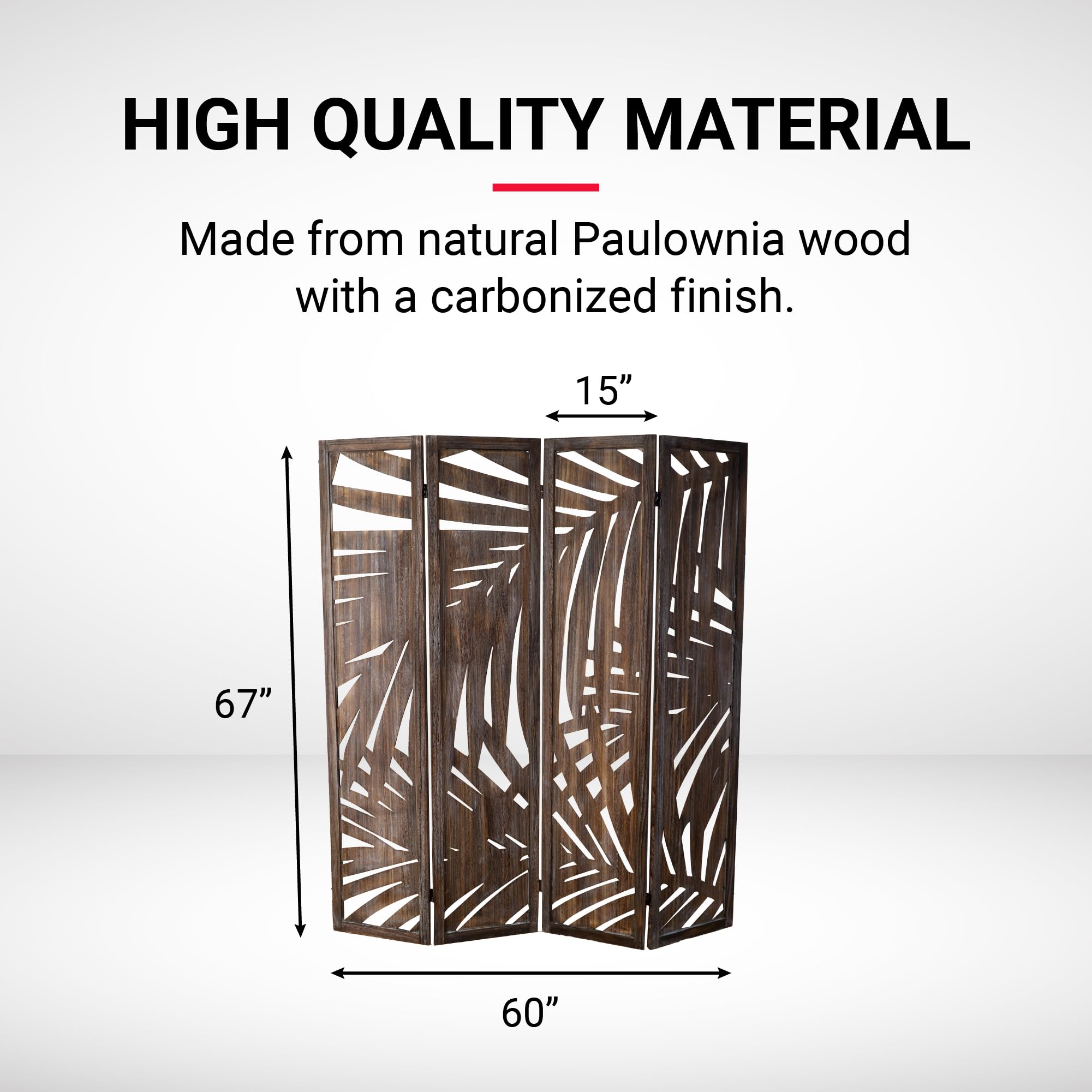 Proman Products - Wooden Room Divider Folding Screen with Palm Leaf Design, Smoked Brown - Perfect for Home, Office, and Event Decor - Adds Privacy and Tropical Style to Any Space