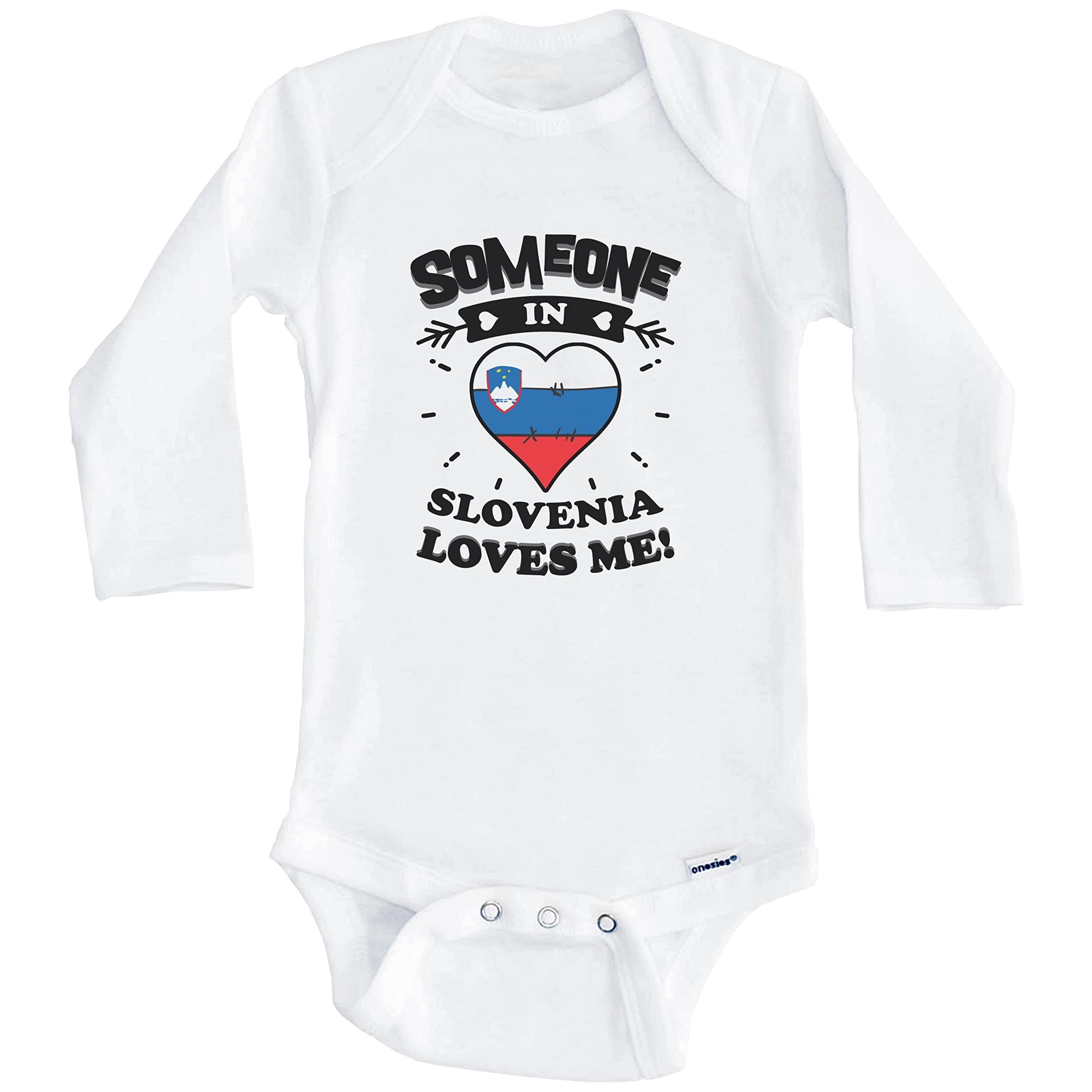 Someone in Slovenia Loves Me Slovenian Heart One-Piece Baby Bodysuit - Long Sleeve Cute Infant Romper for Newborns & Toddlers | Perfect for Family Photos, Holidays & Cultural Celebrations