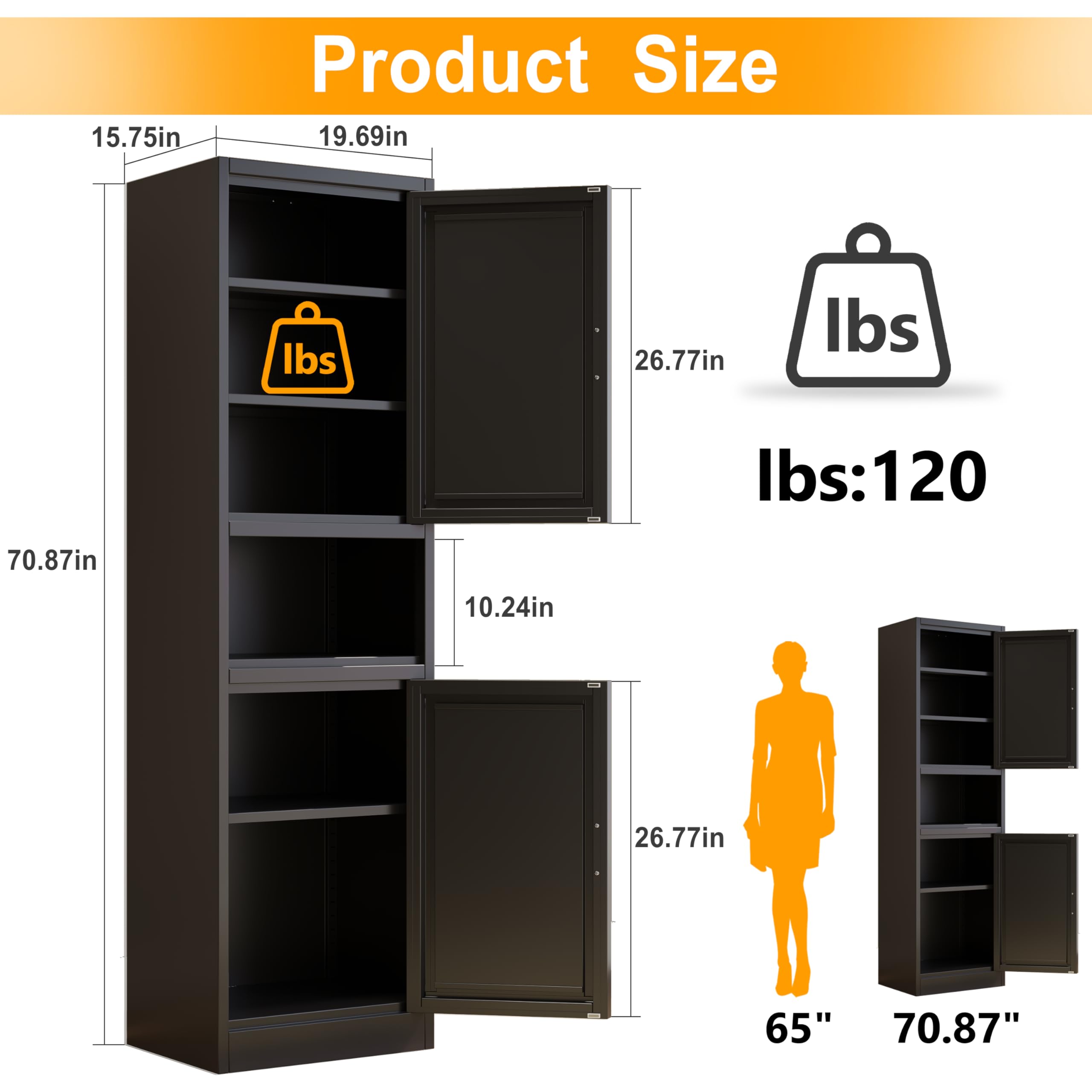 2-Door Metal Storage Cabinet, 6-Tier Tall Steel Pantry Cabinet 70.87